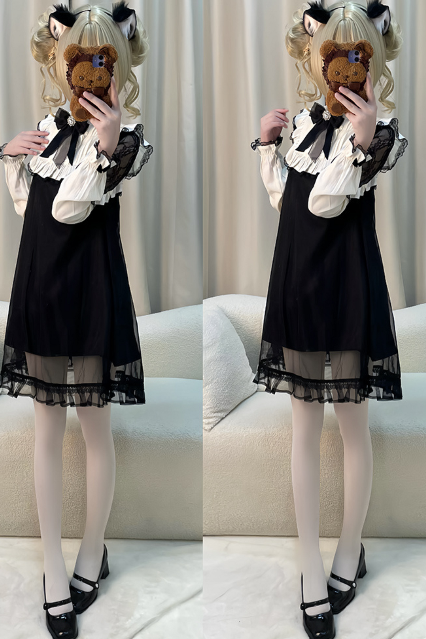 Lace Edge Mesh Splicing Little Black Dress