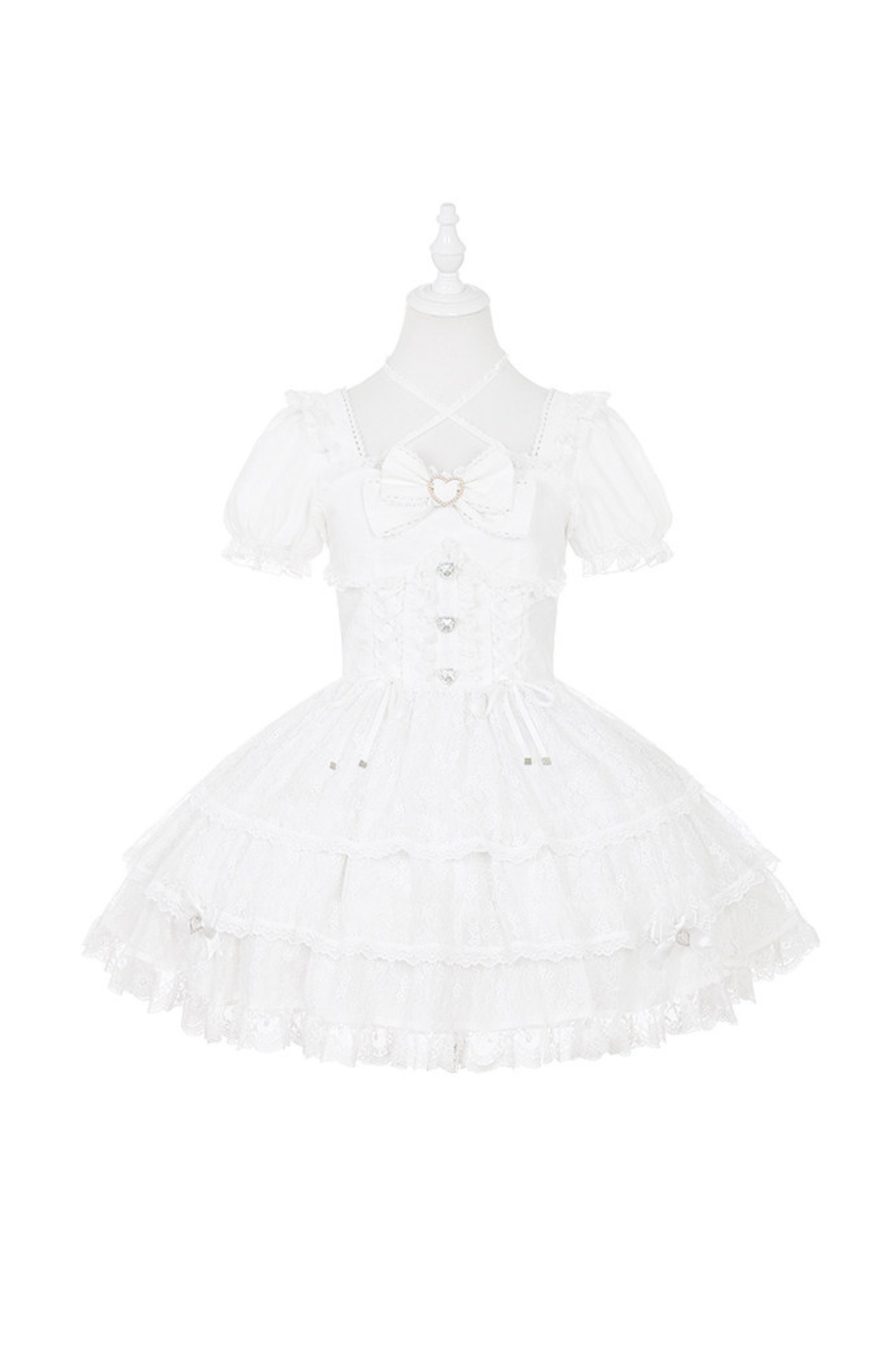 Süß-Mädchenhaftes Spitzen-Schleifen-Kleid + Haarklammer