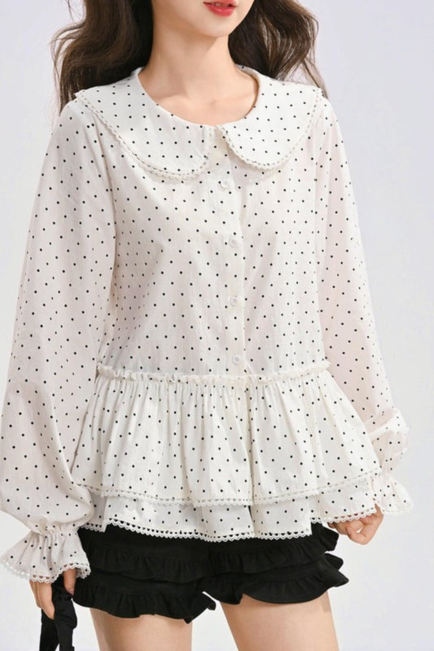 퓨어 코튼 폴카 도트 블라우스