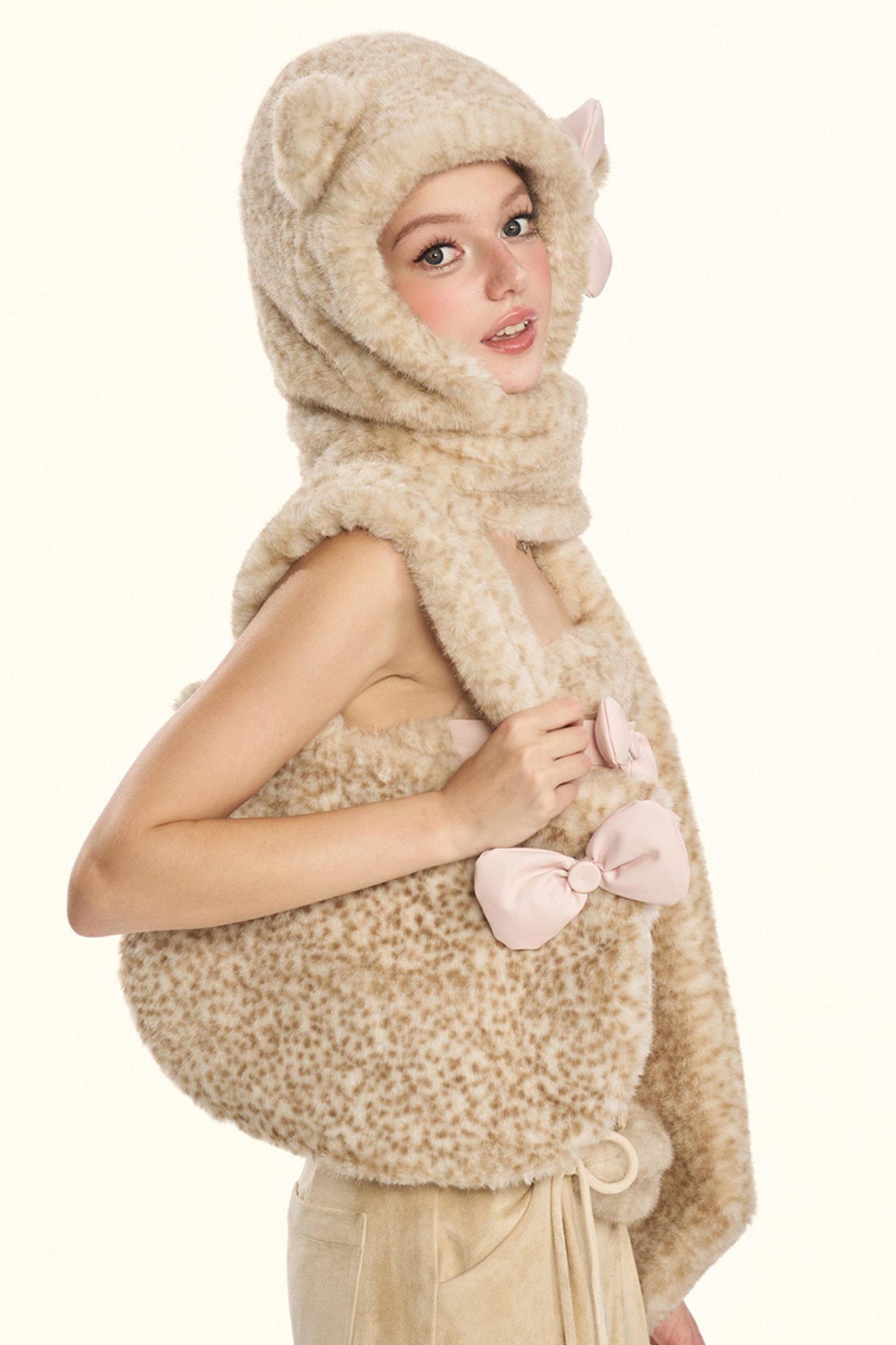 リトルミルクリボンレオパードマフラーハット