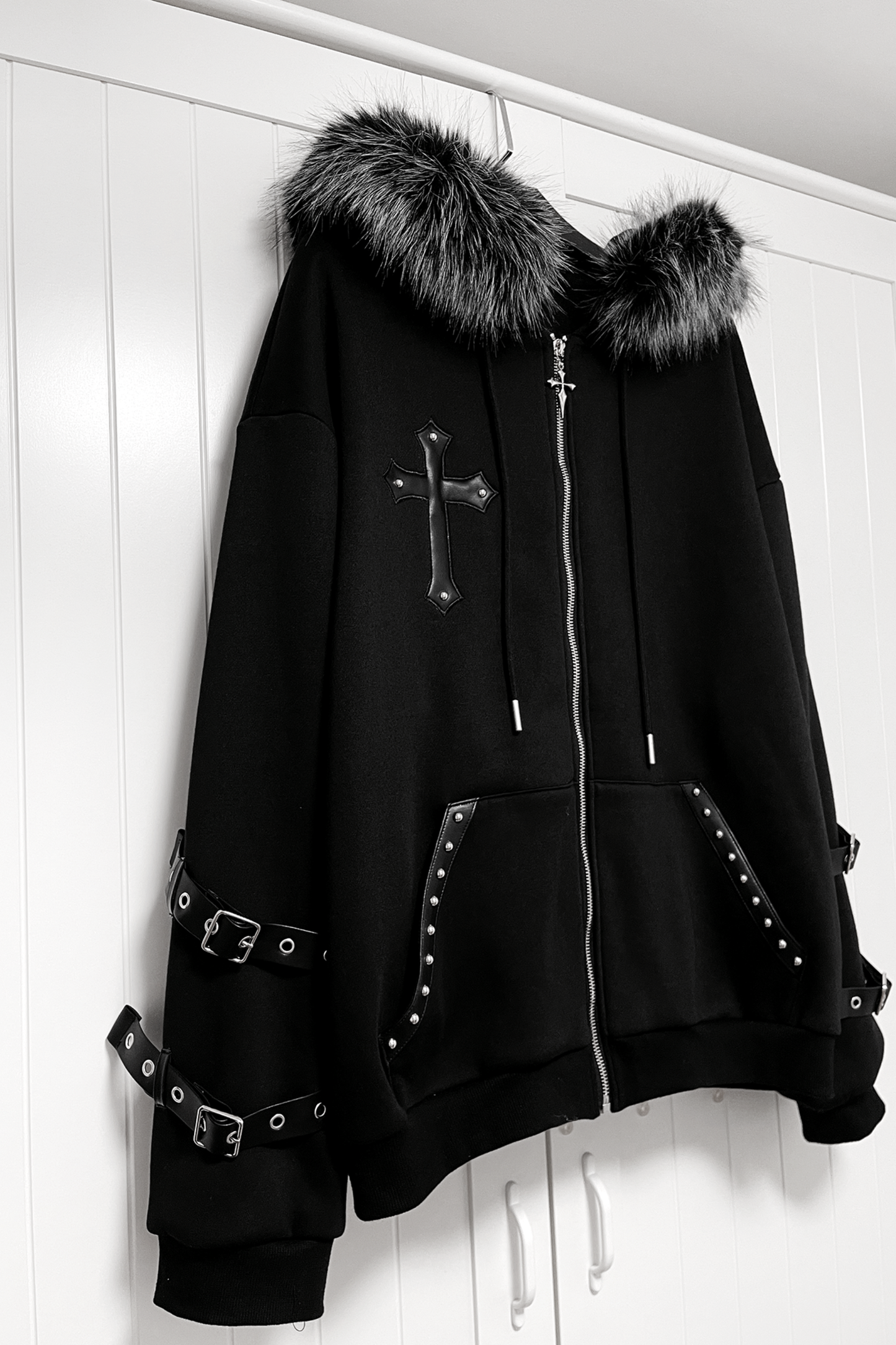 Gothic Little Devil Point Leather Hooded Parka