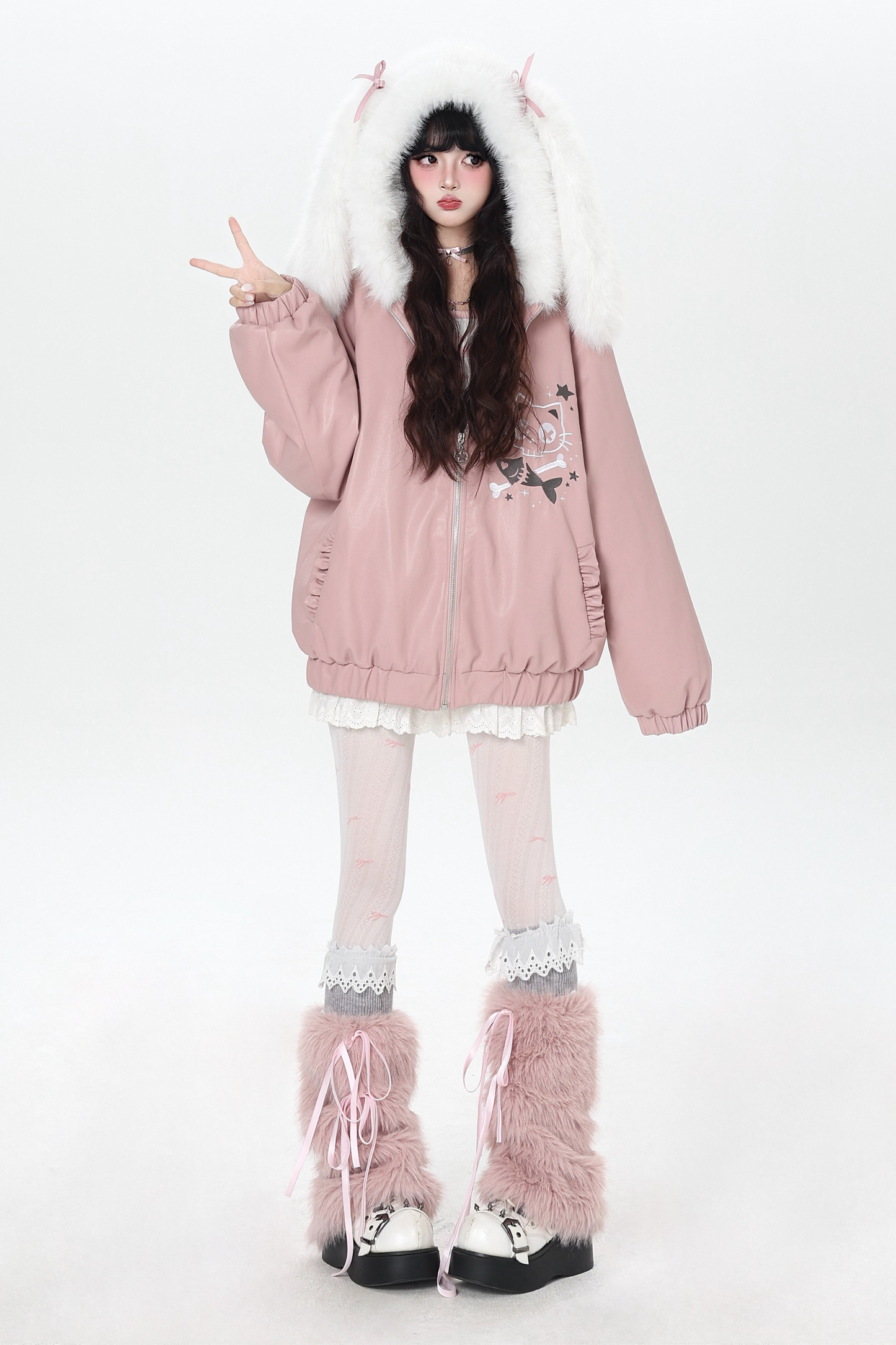 Rabbit Fur Hooded Leather Jacket