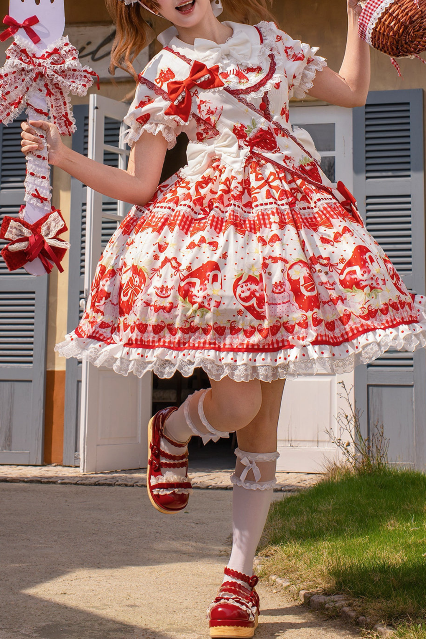 レッドベリーロリータドレス+リボン+ヘアバンド