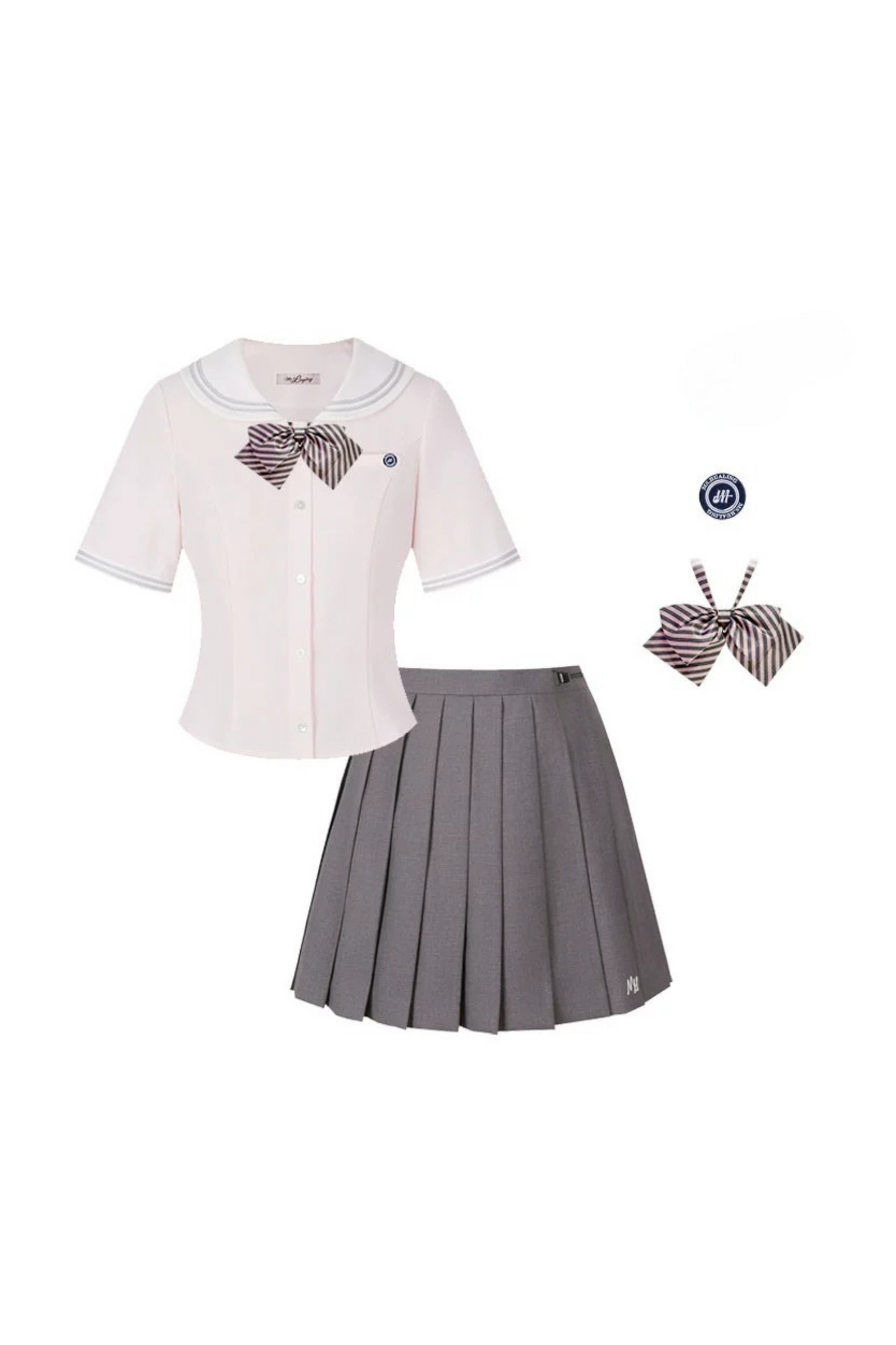 Doll Color Top + Pleated Skirt + Ribbon