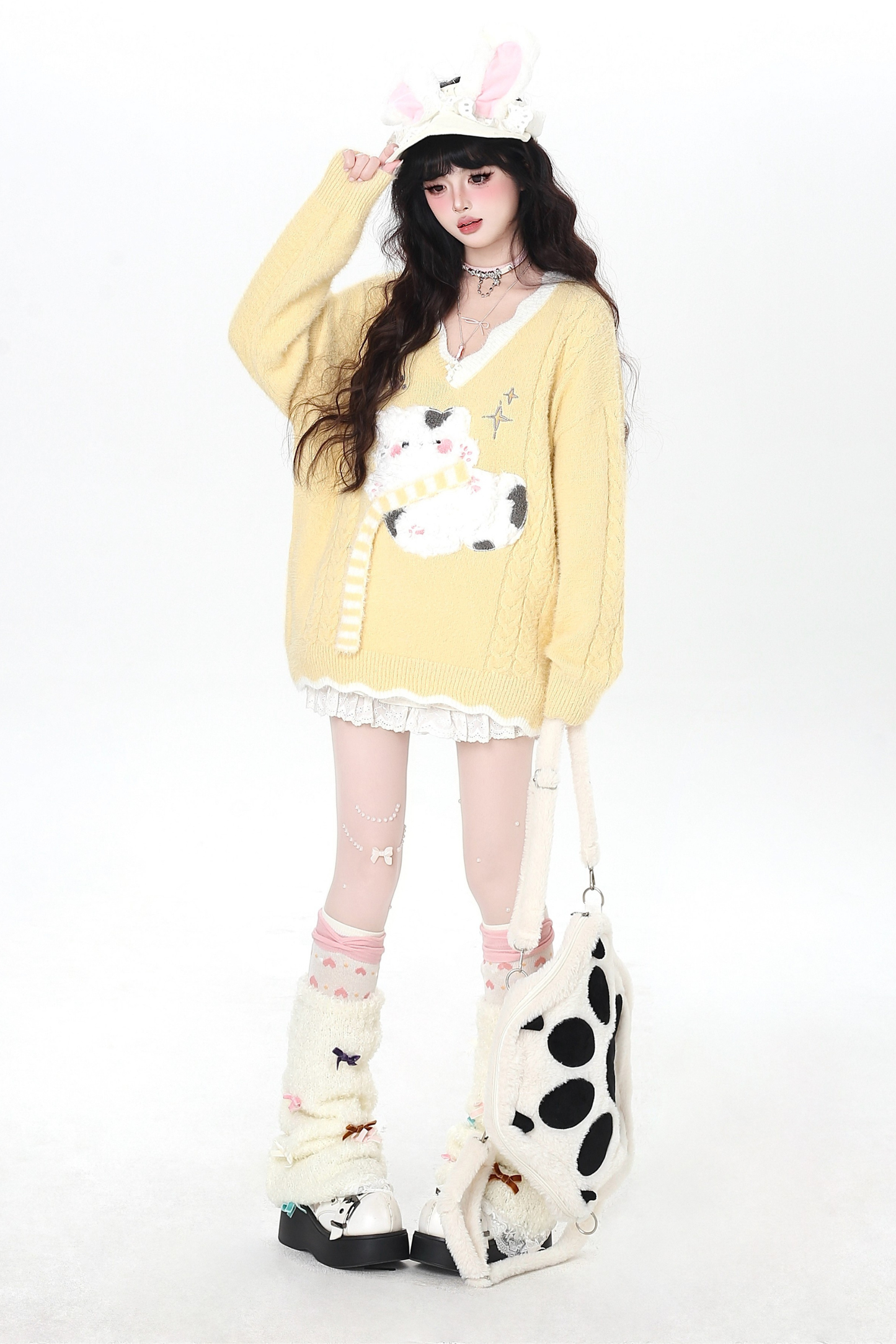 Vネックルーズキャットニット