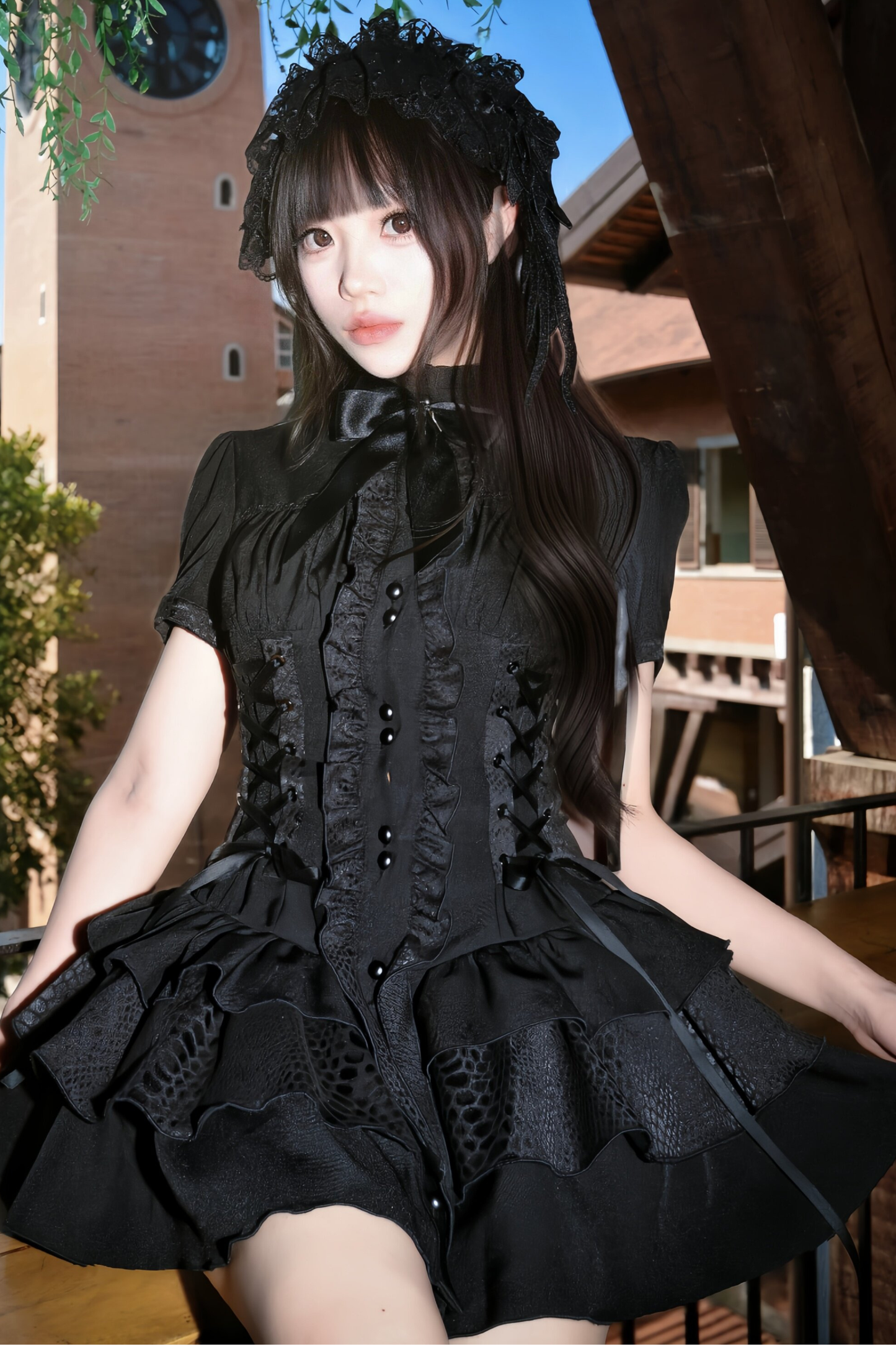 哥特蕾丝束腰连衣裙