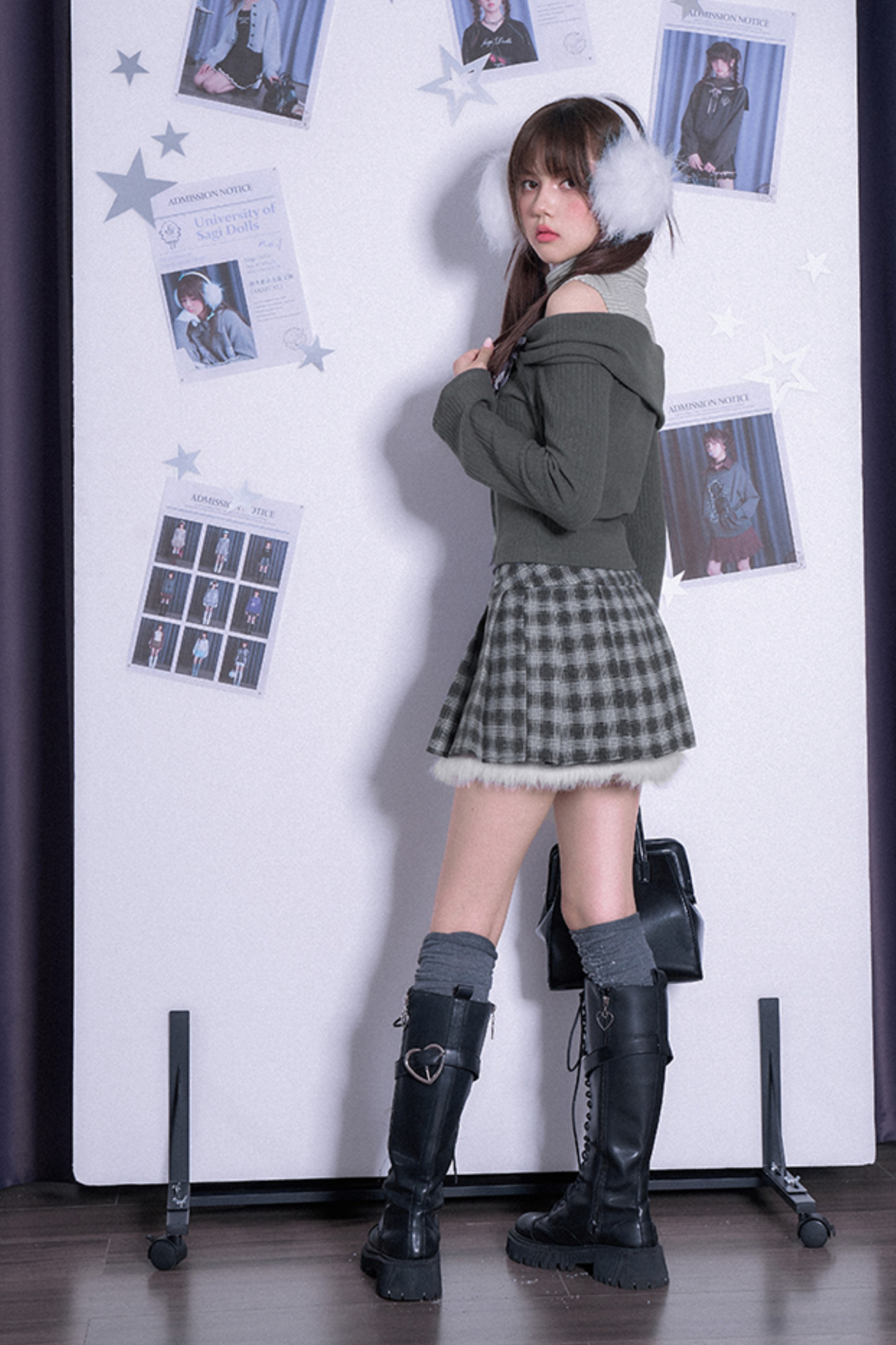 Checked Skirt with Fur Sweet Inner Pants