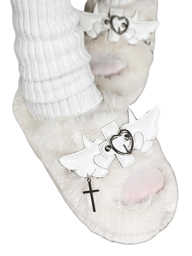 DeVille Angel Platform Fur Shoes Slippers