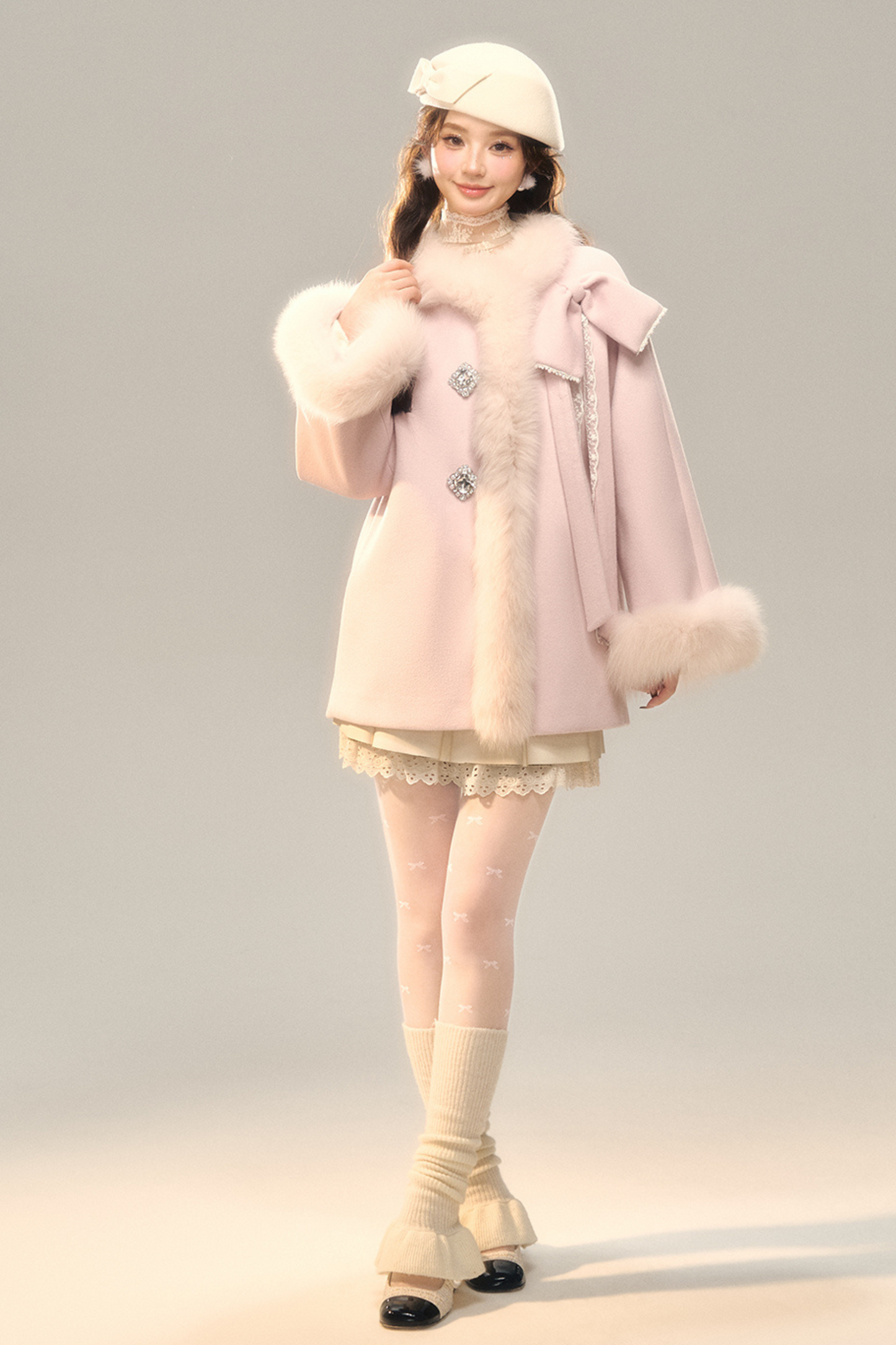 Fell-Schleifen Süß Girl Mantel