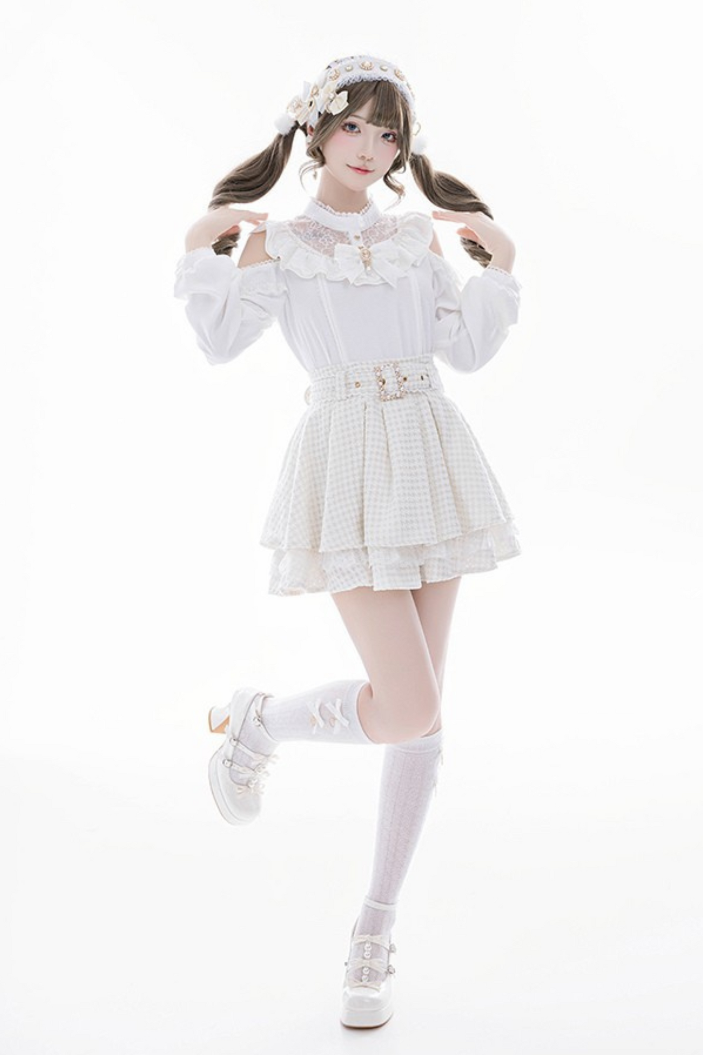 Layered Skirt with Fragrance Sugar Pearl Jewel Belt