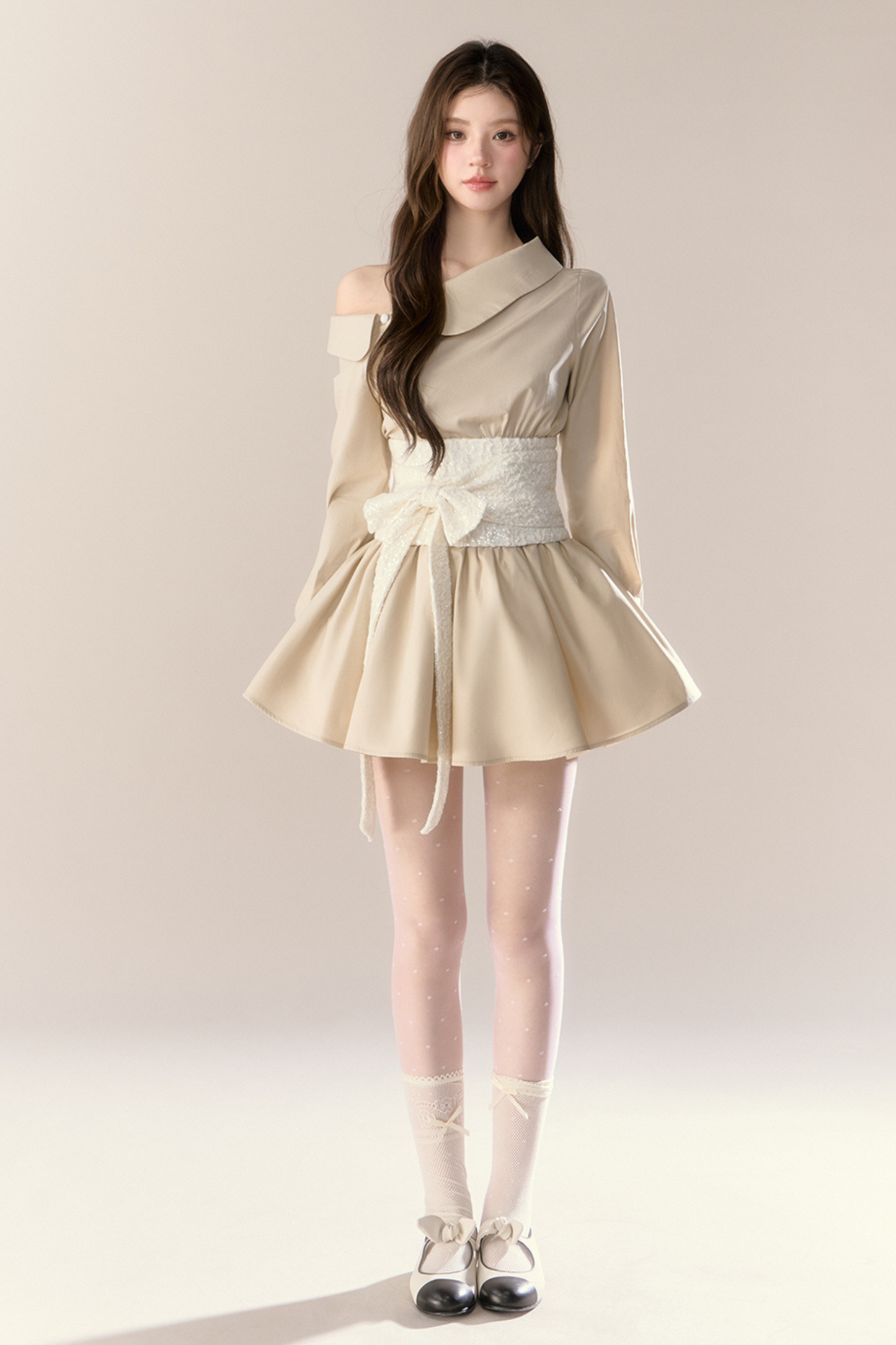 ハートビートシグナルオフショルダーシャツワンピース