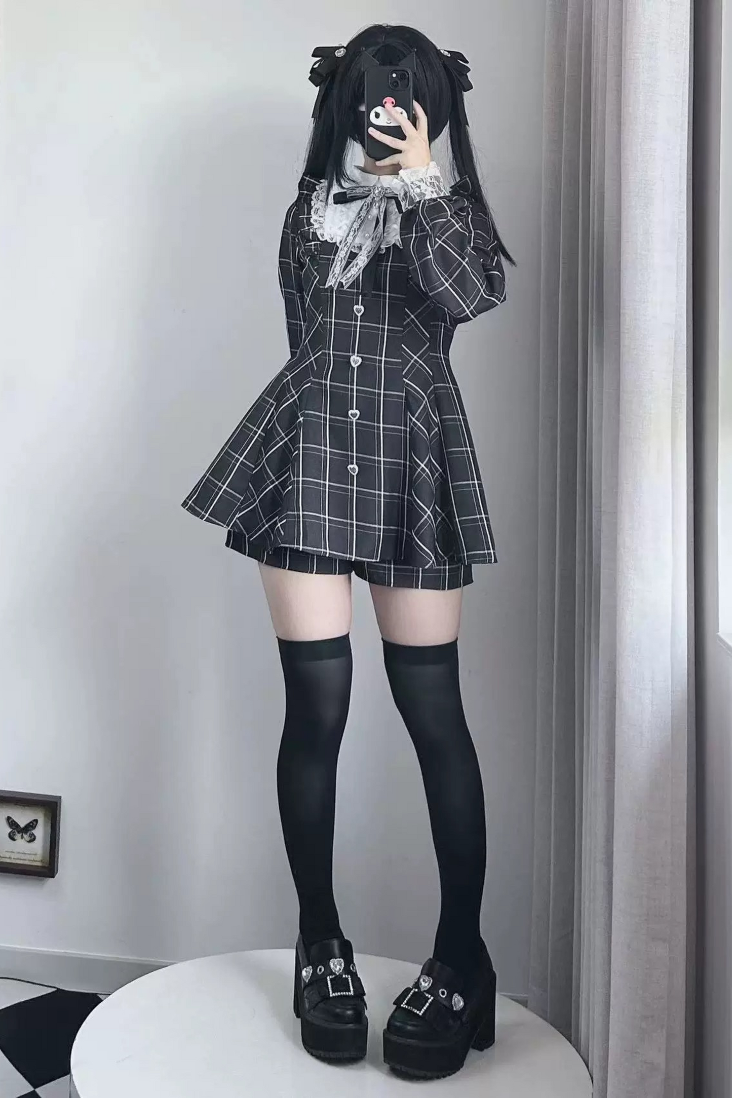 【予約商品】地雷チェックトップス+インナーチェックパンツ