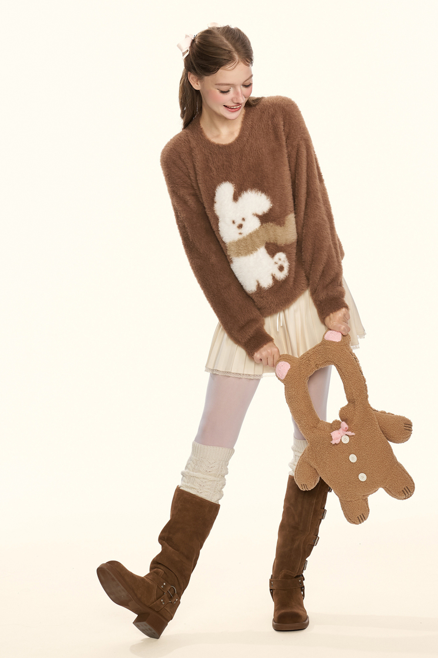 クリームチェスナットココアバニーファーニット