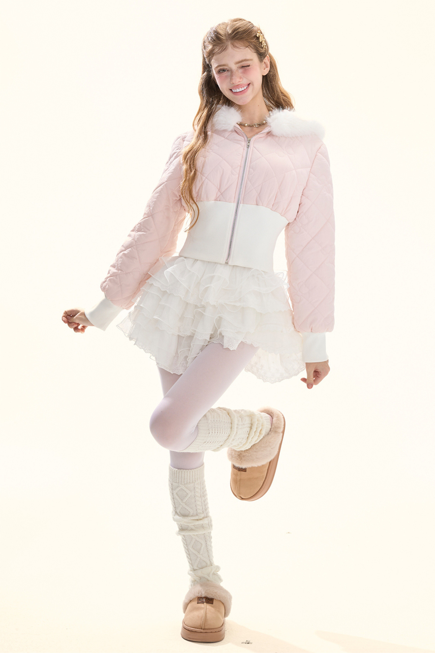 Fairy Fur Cat Hooded Quilted Jacket