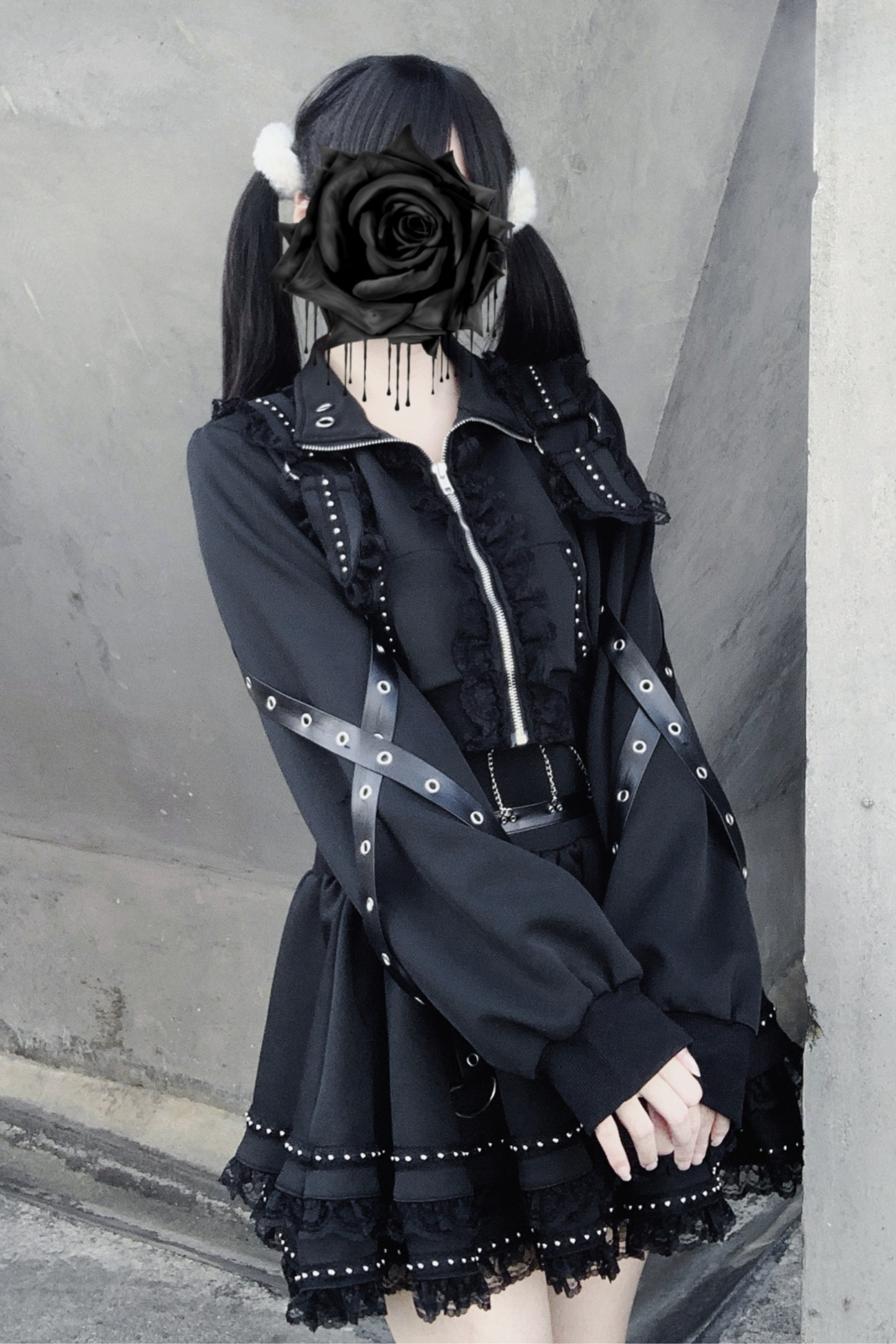 Dark subculture sporty jacket + skirt