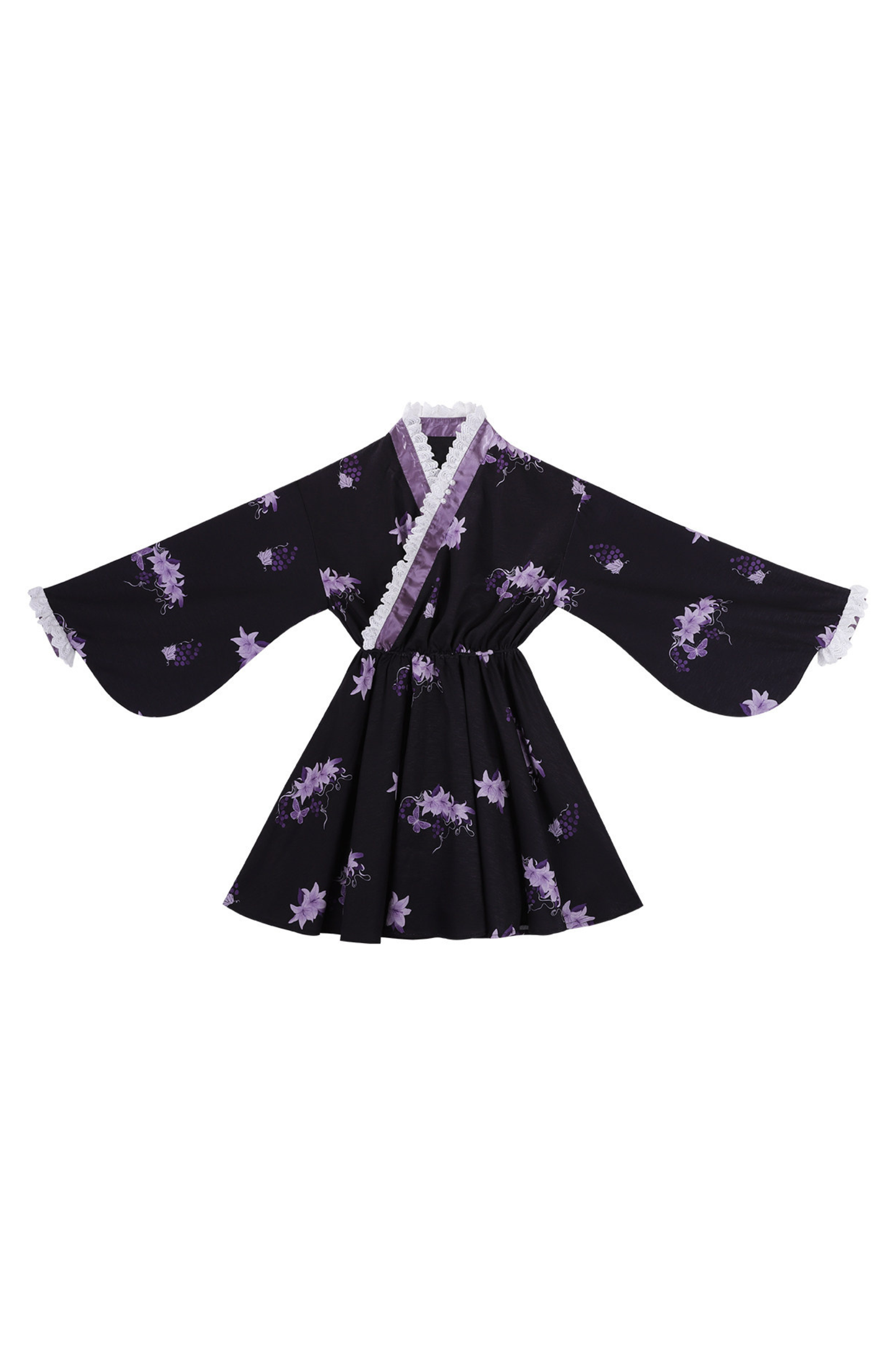 チャイナパープルフローラルドレス+アウタードレス+ロングスカート