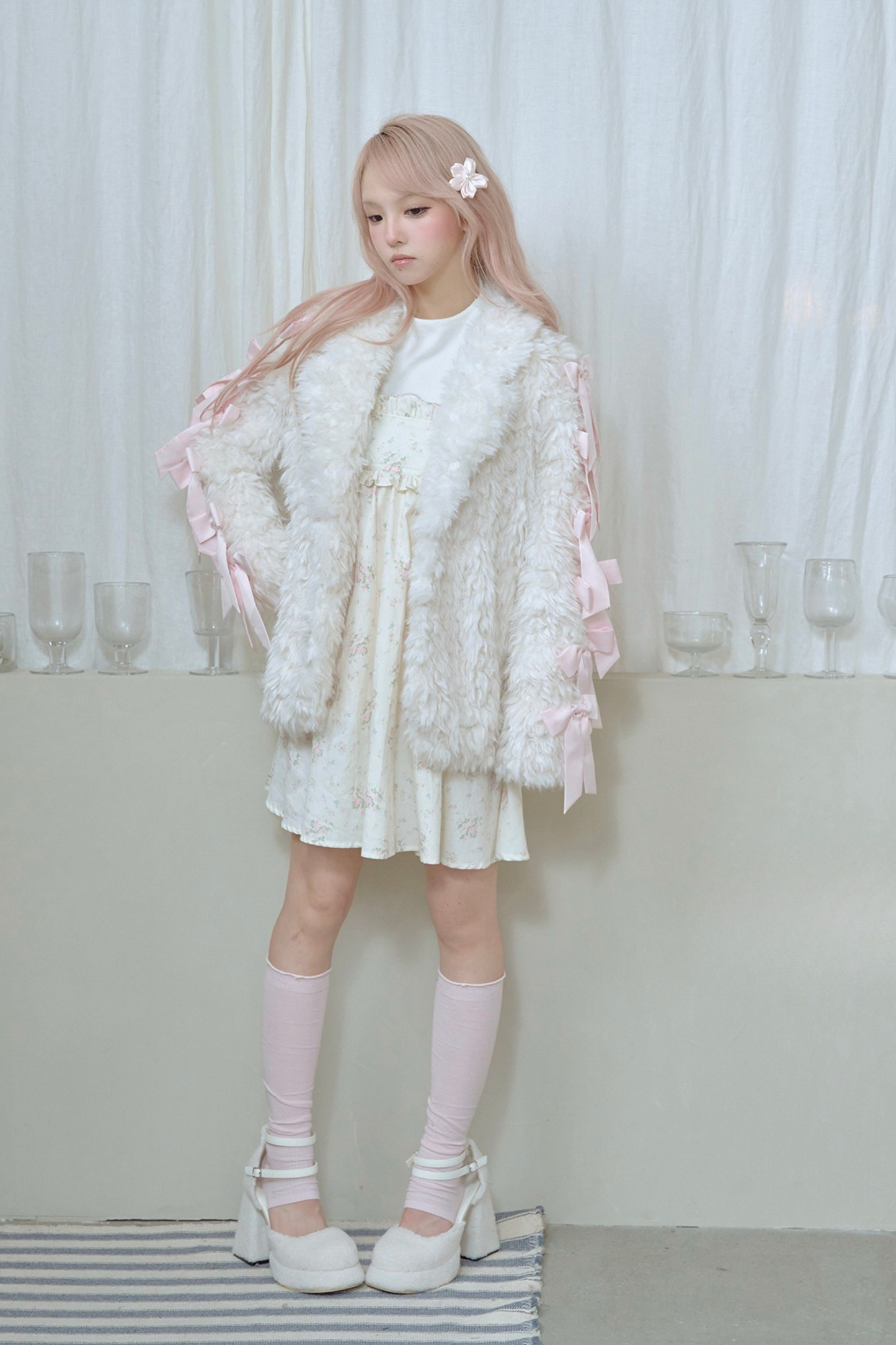 Satin ribbon fur coat