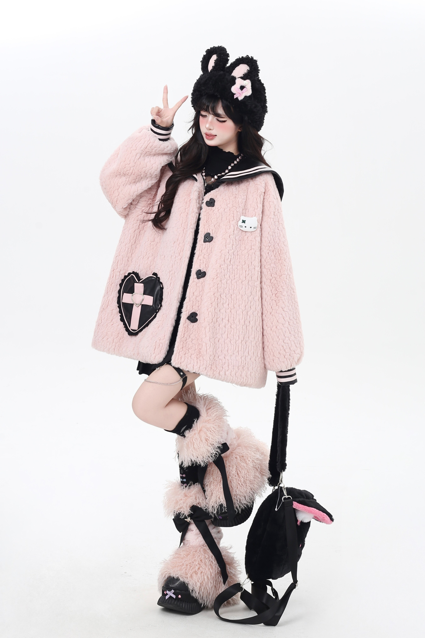 Sweet Cool Navy Collar Lantern Sleeve Jacket