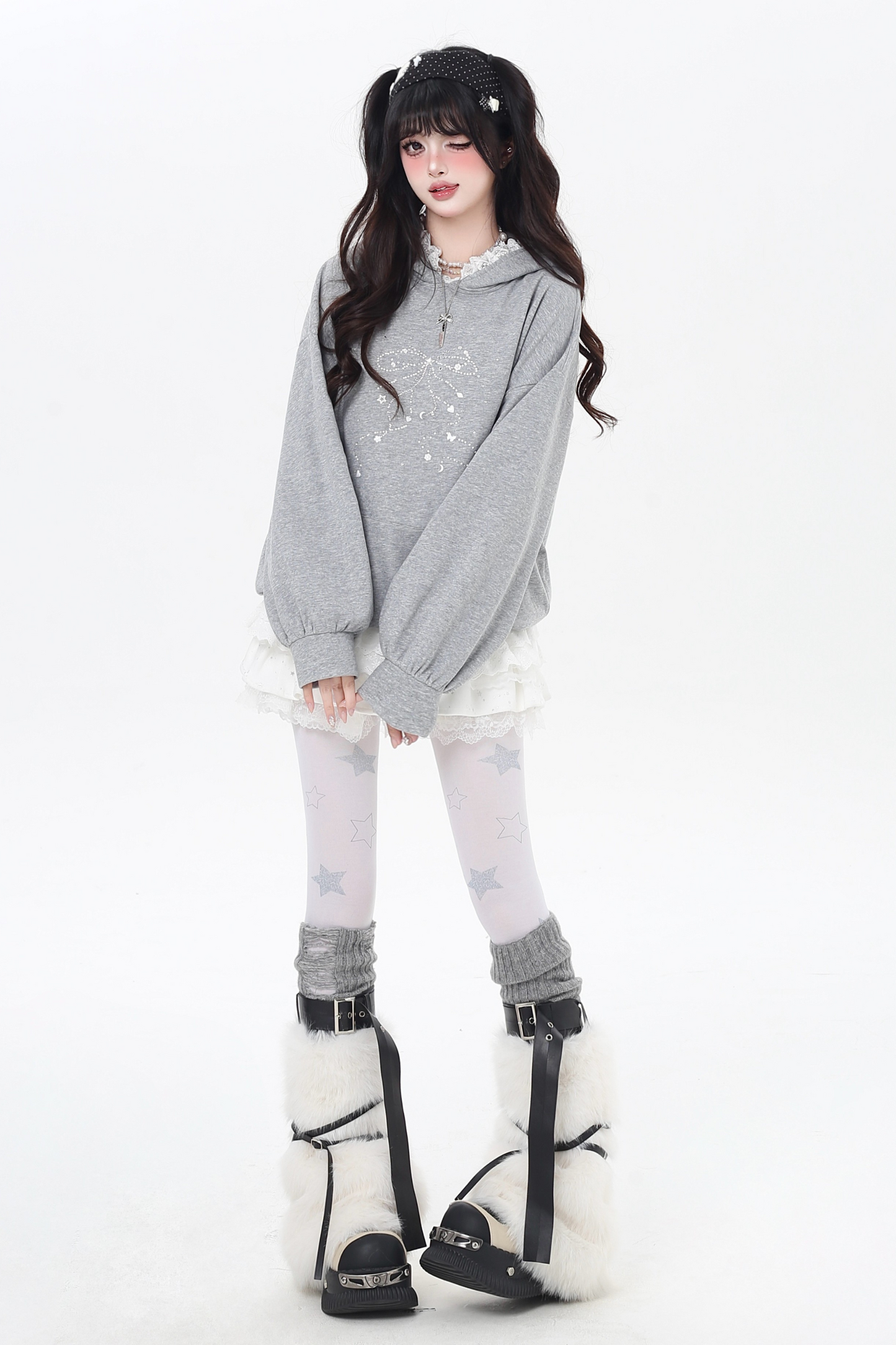 リボンデザインルーズフードスウェット