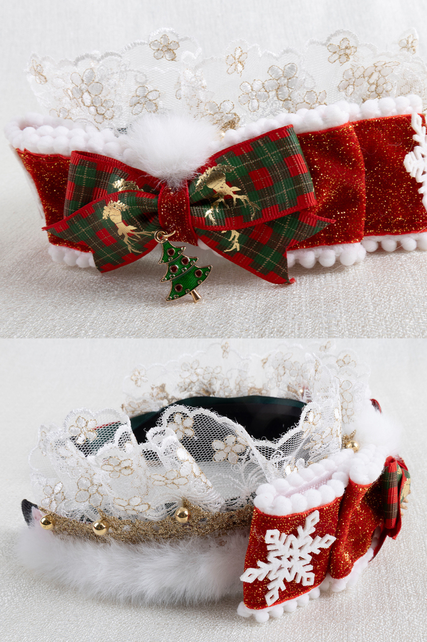 クリスマスレーススイートヘッドバンド+ハットクリップ+リボンクリップ