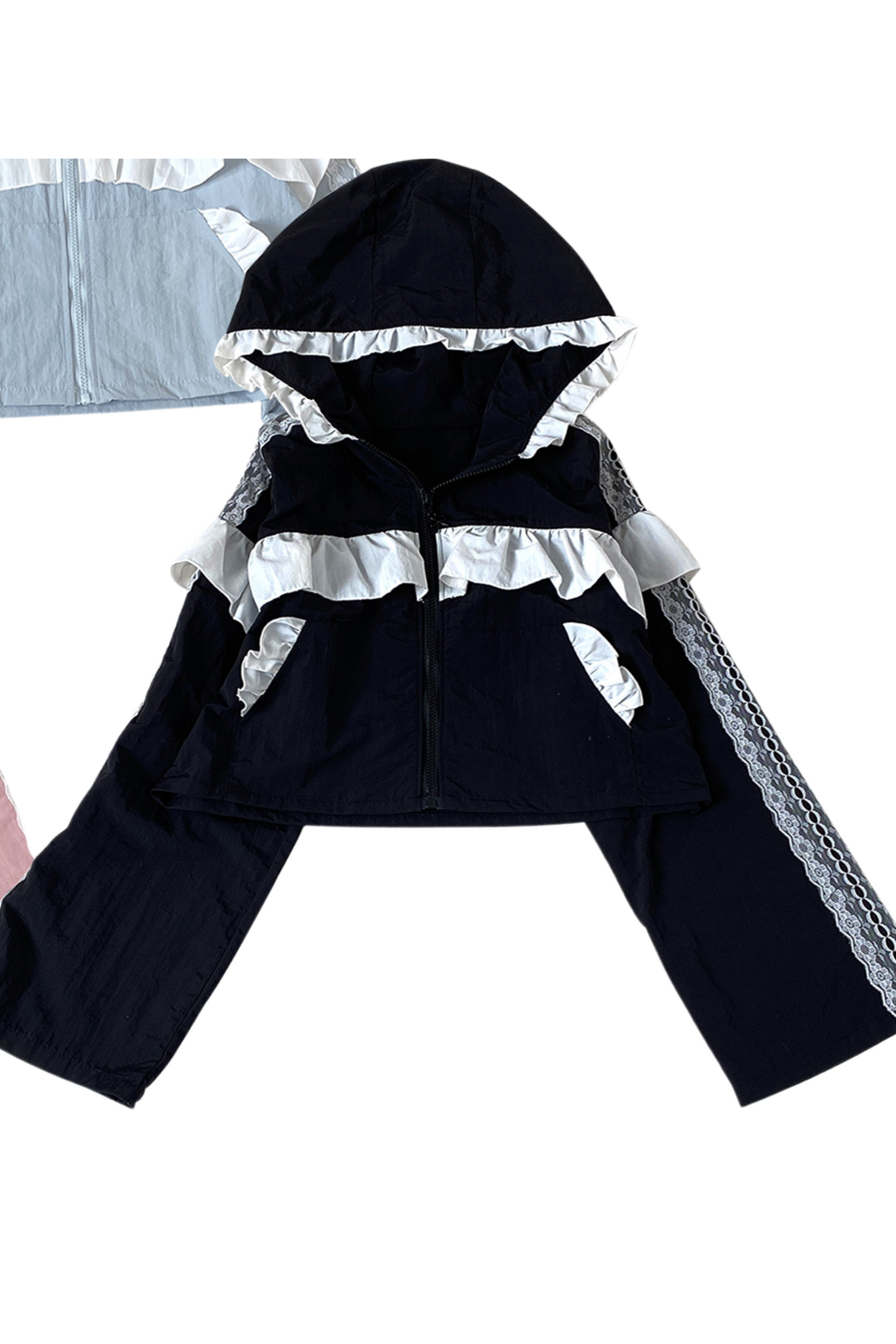 Subculture sweet ruffle hooded top + skirt