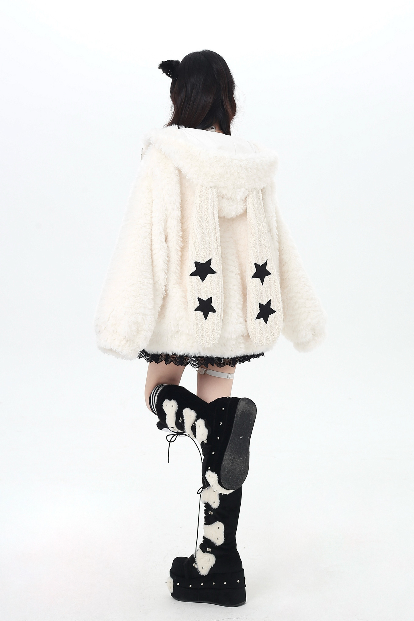 Bunny Ear Fur Hooded Coat