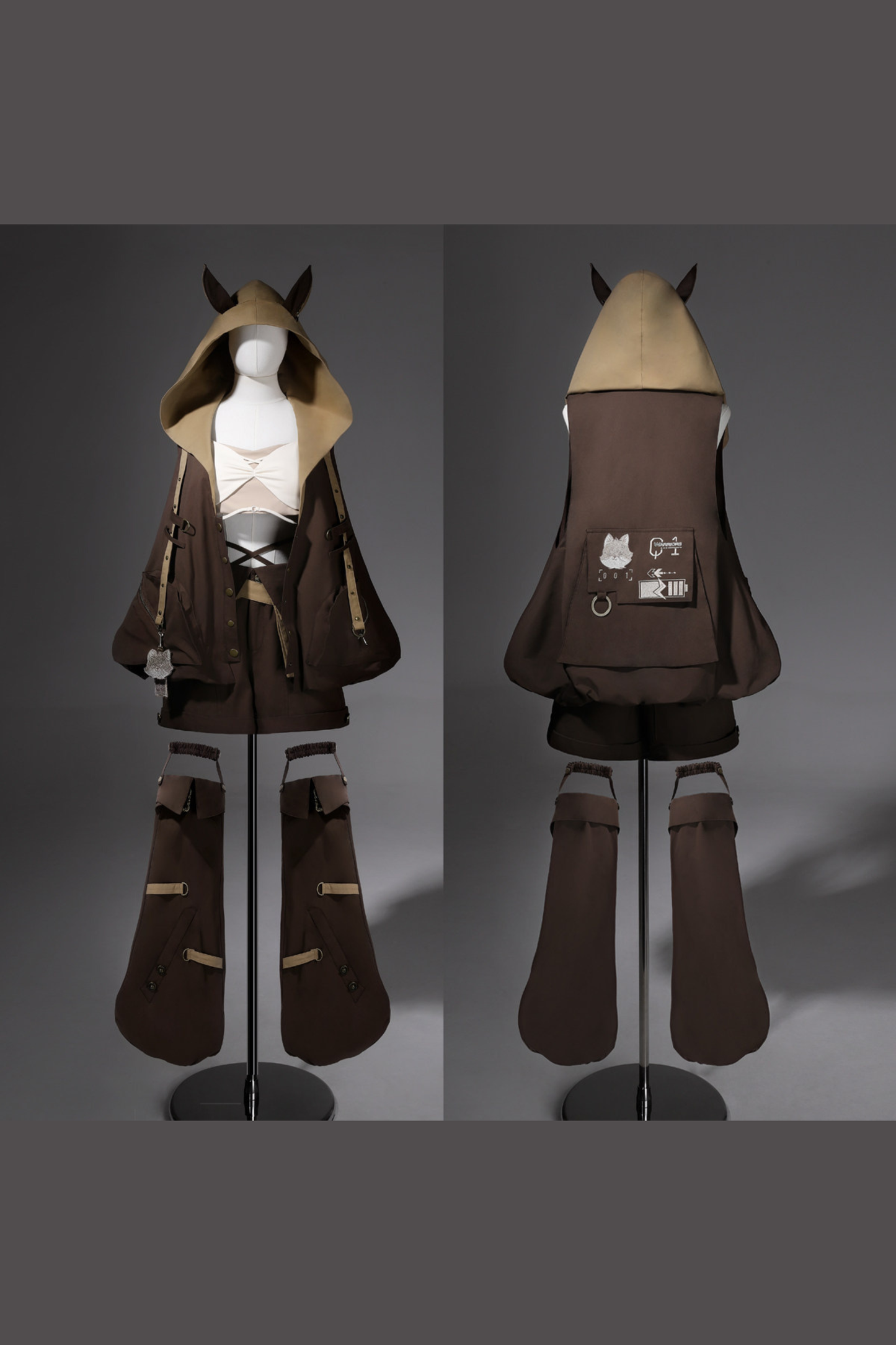 アニマルフード付きジャケット+インナー+ショートパンツ+レッグウォーマー+ウエストバッグ