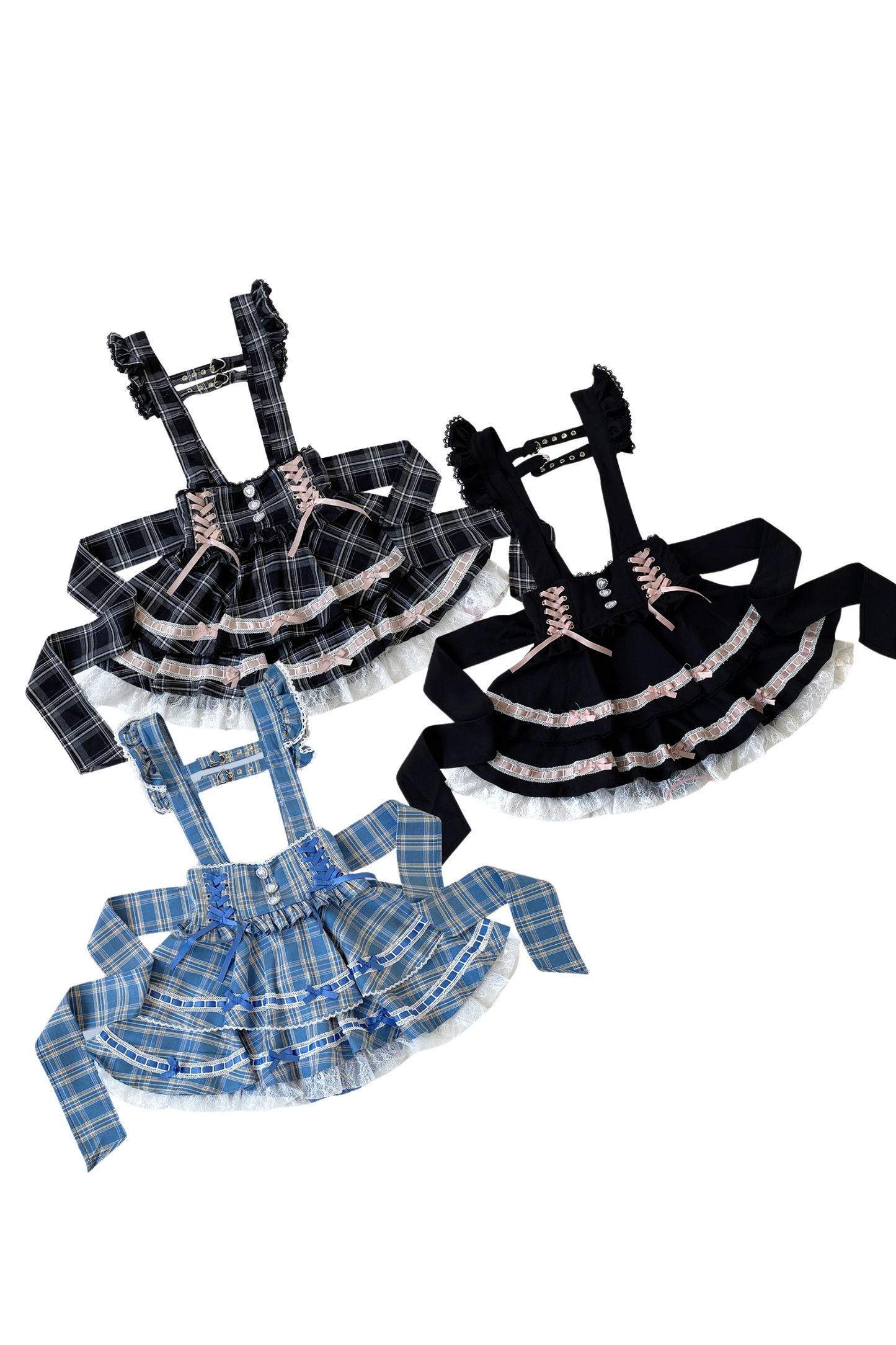 【予約商品】フリルリボンレースアップサスペンダースカート