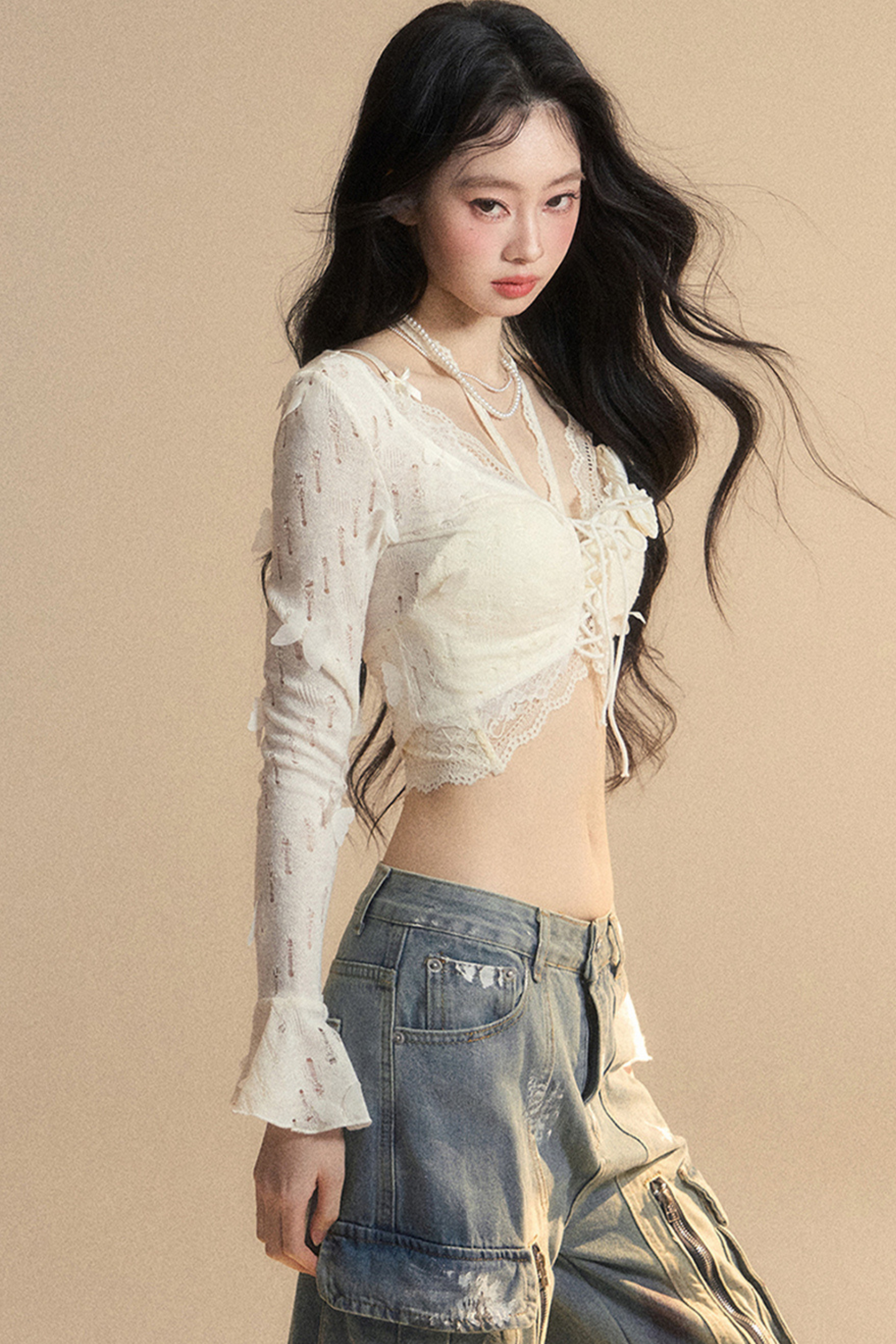 スイートハートドールレースカットアウトホルターネックトップス