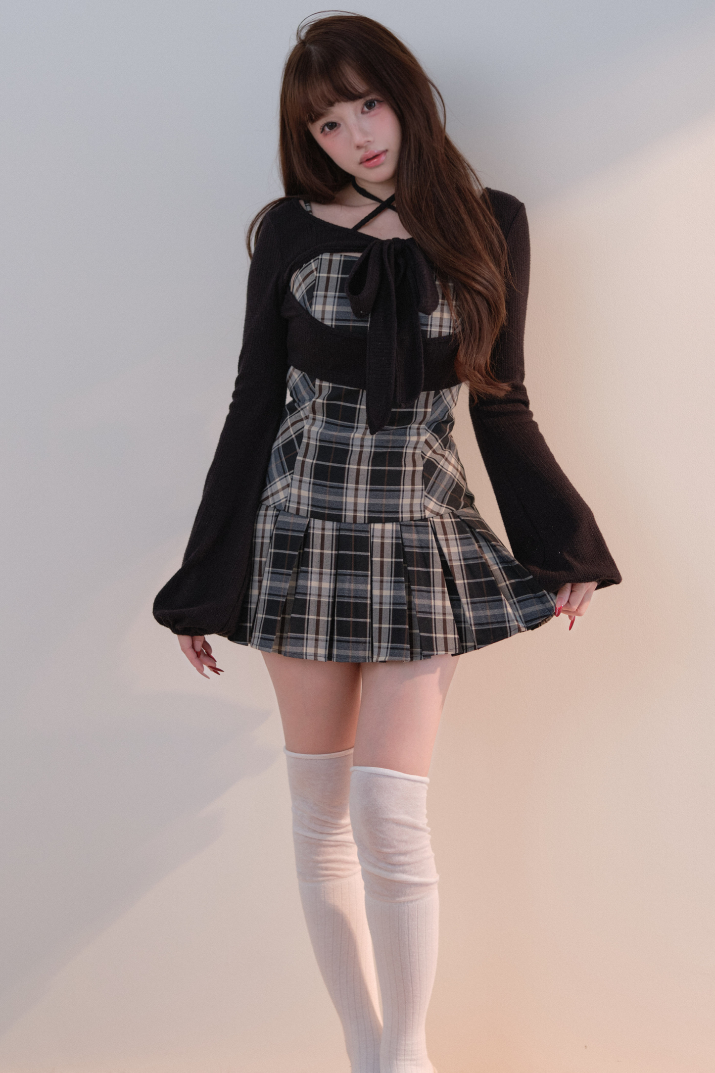 Plaid Dress + Short Knit Top