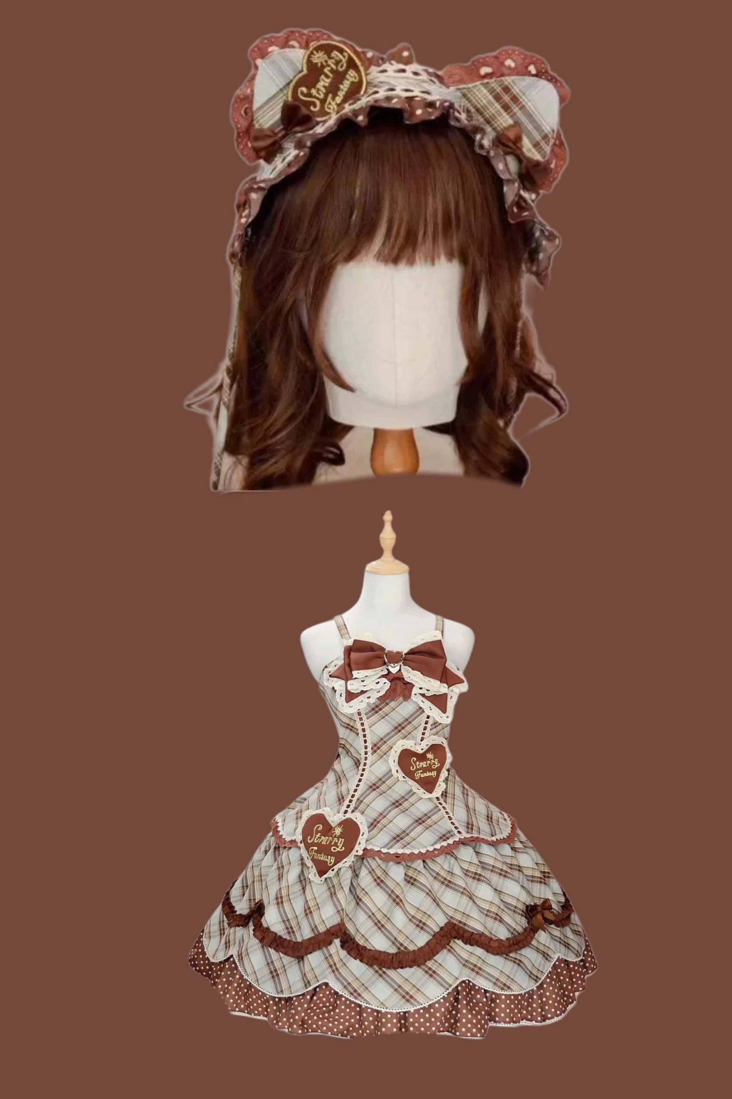 Check Sweet Girly Lolita Tiered Dress + Headband + Hairband