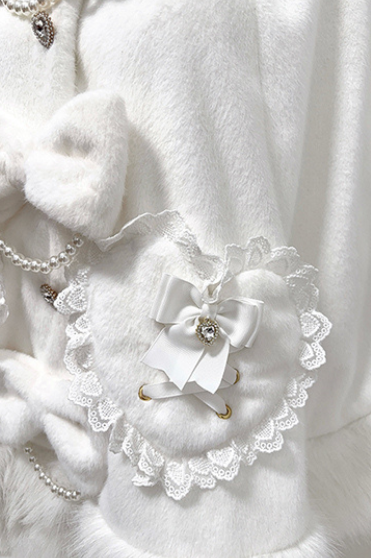 Pearl Ribbon Fur Hooded Flared Coat