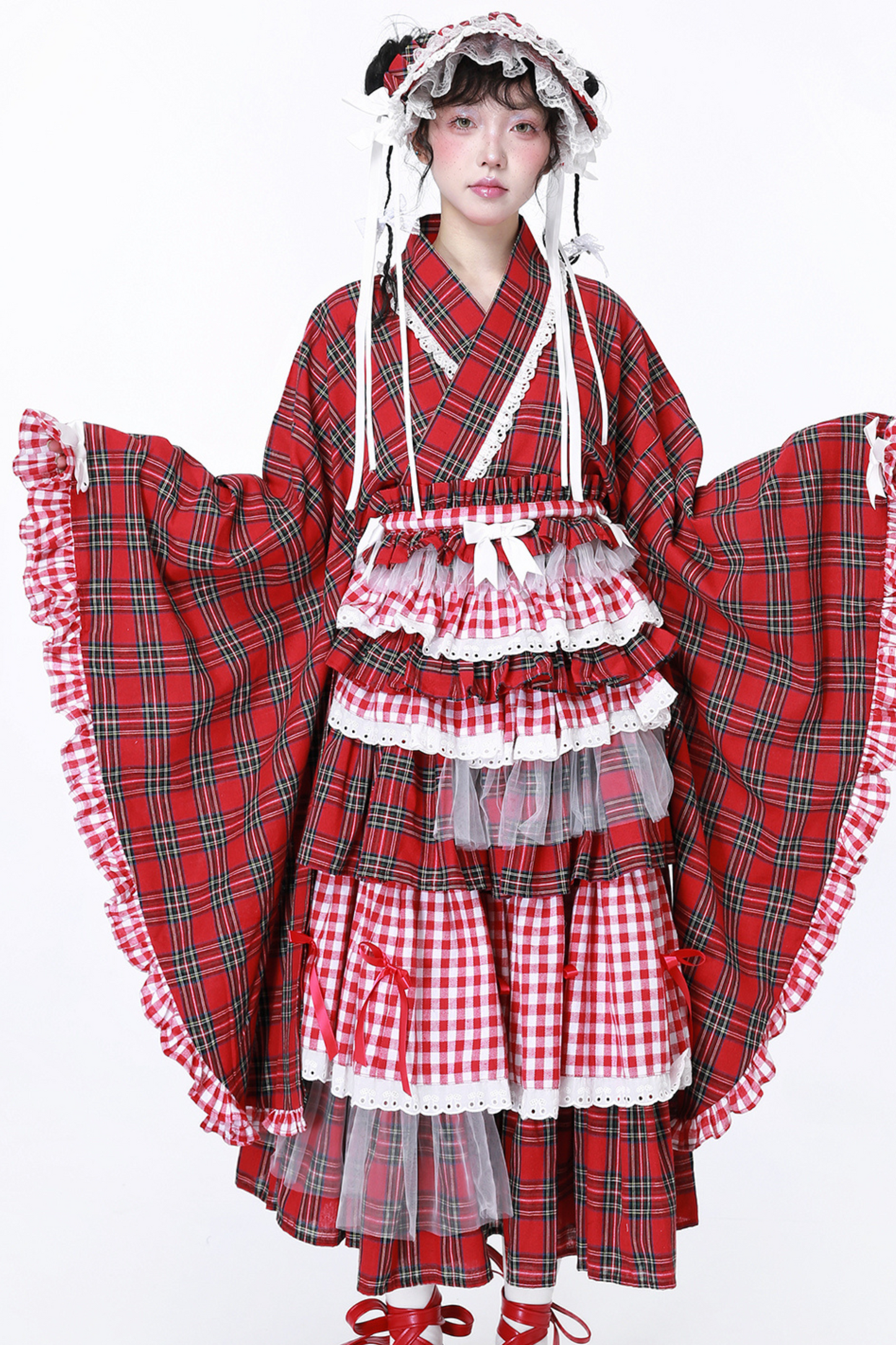 Retro Plaid Kimono-Style Top