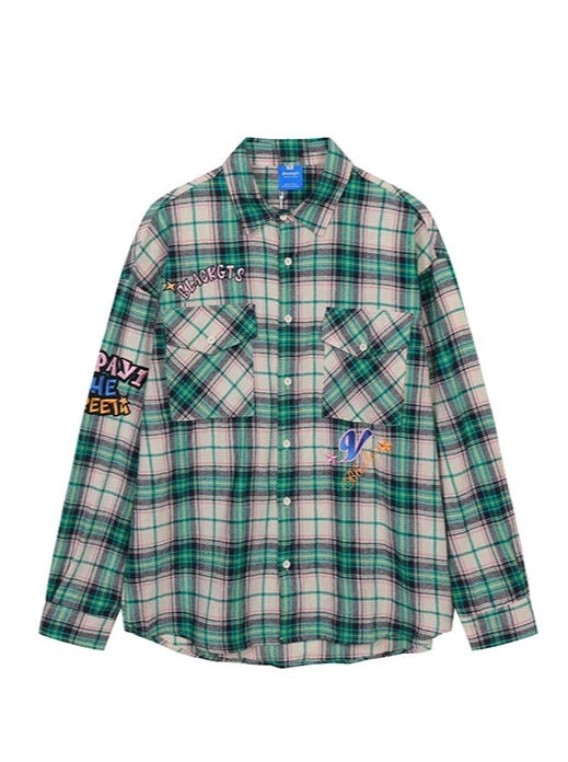 American Street Letter Embroidery Check Shirt
