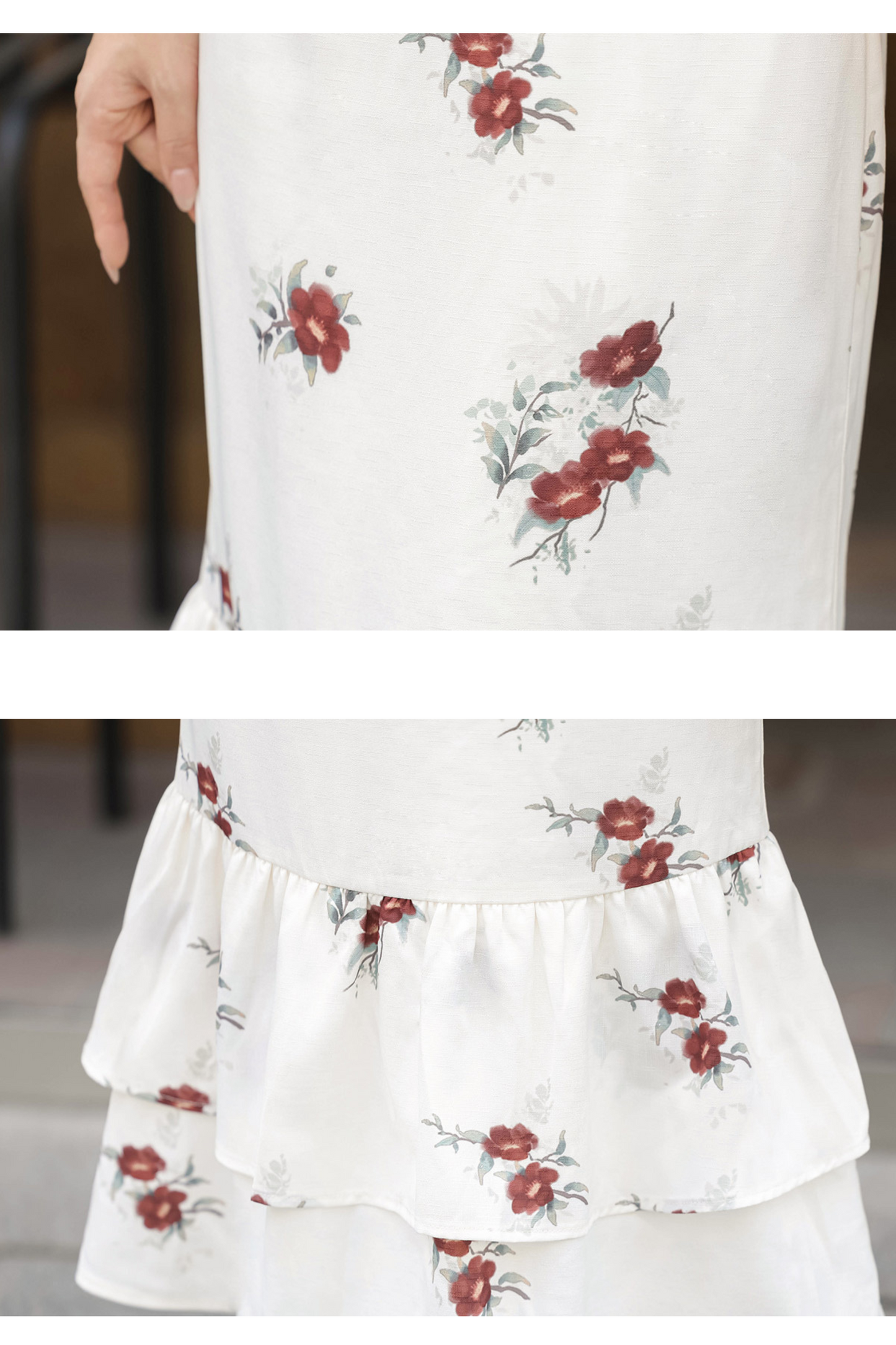 レトロフラワーチャイナドレス+マント