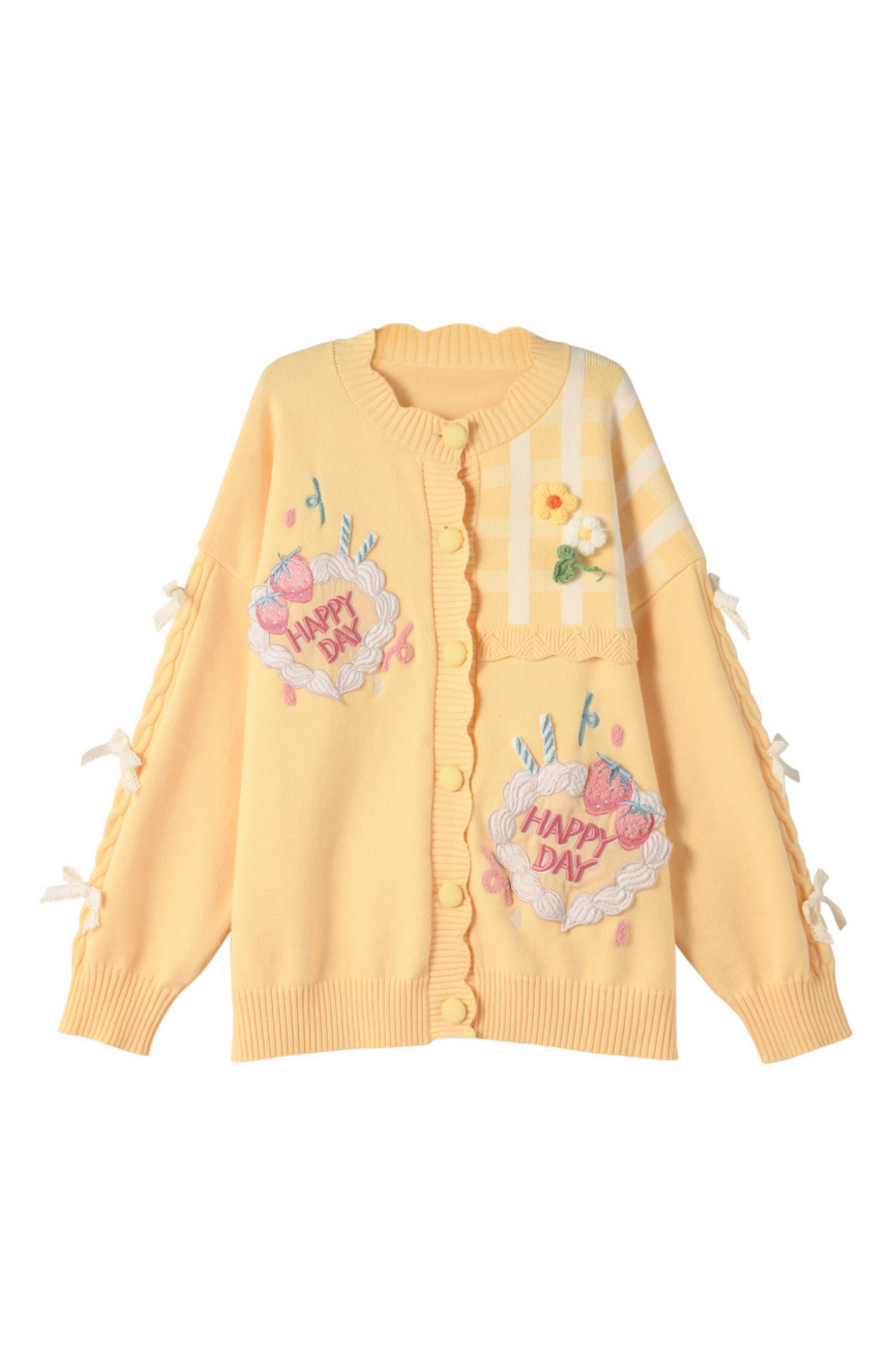 Strawberry Shortcake + Check High Waist Skirt + Custard Cardigan