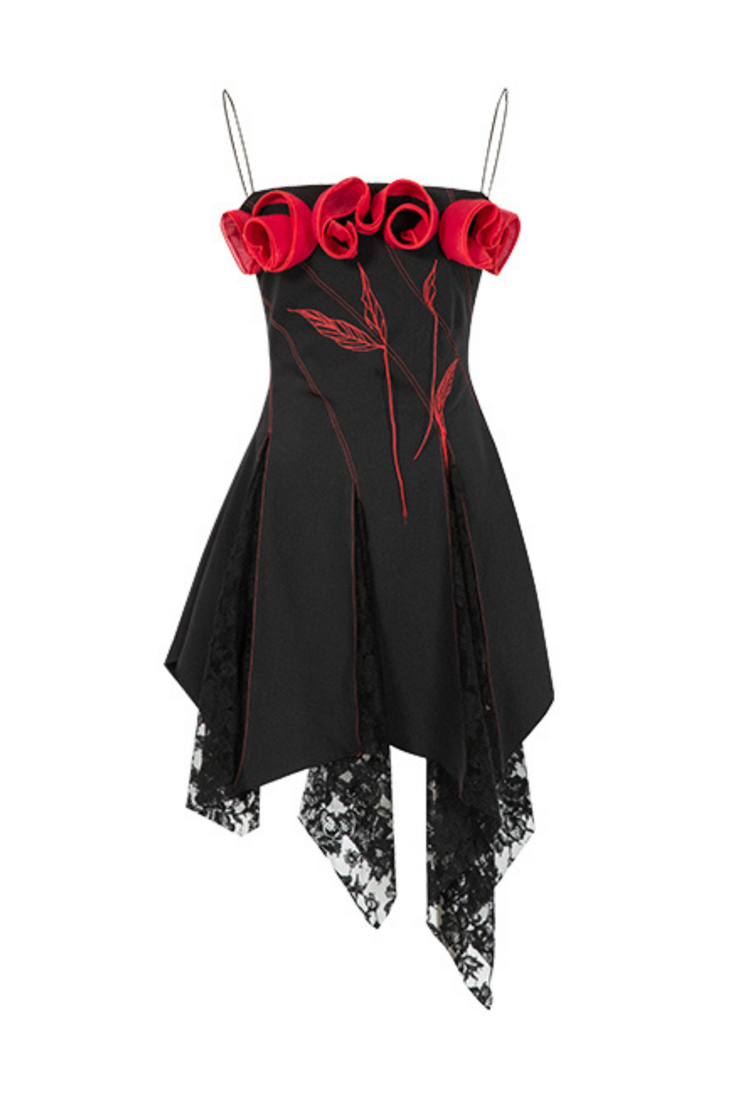 Dark Heavy Rose Lace Irregular Dress