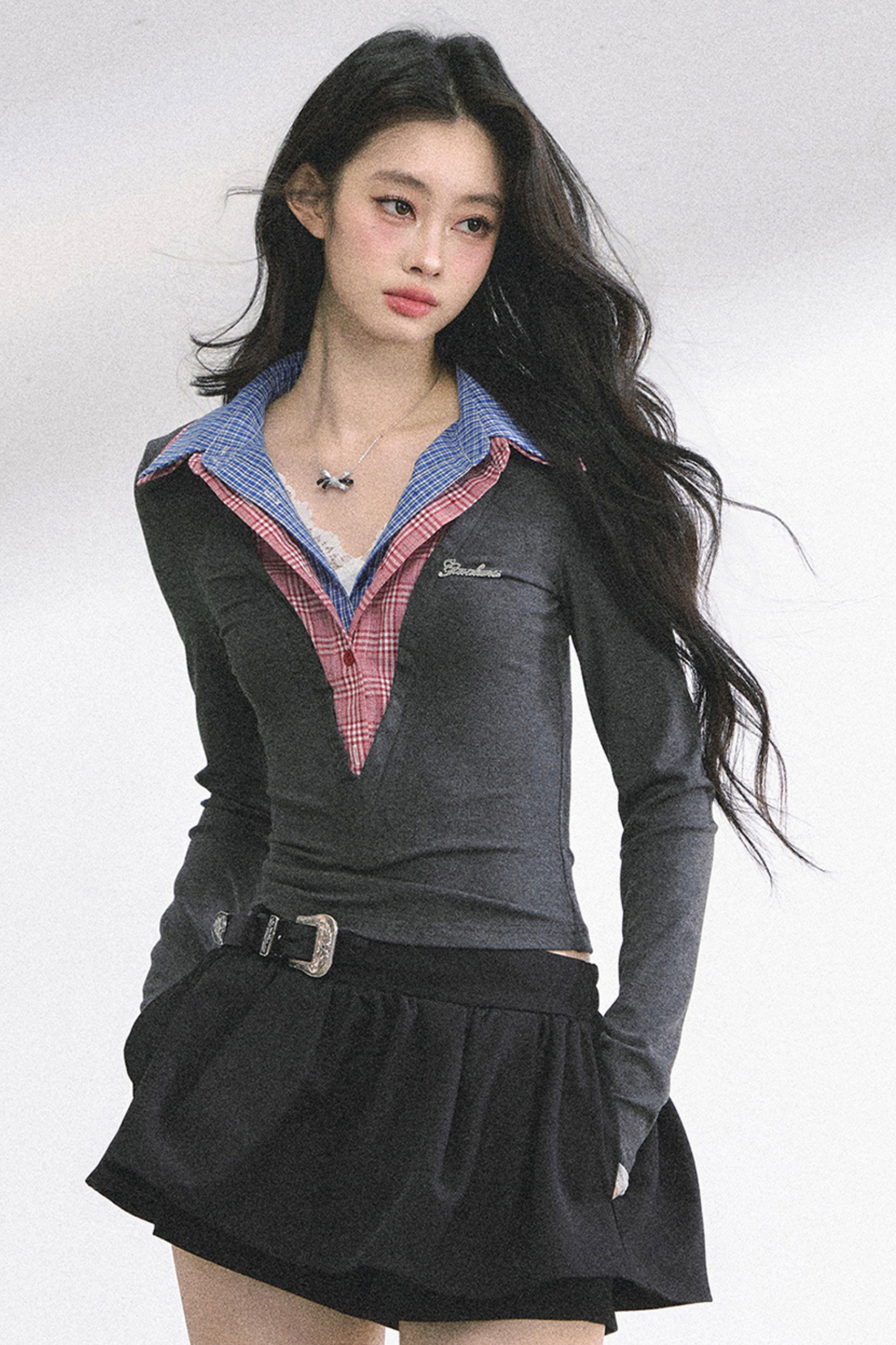 French overcheck slimming design top