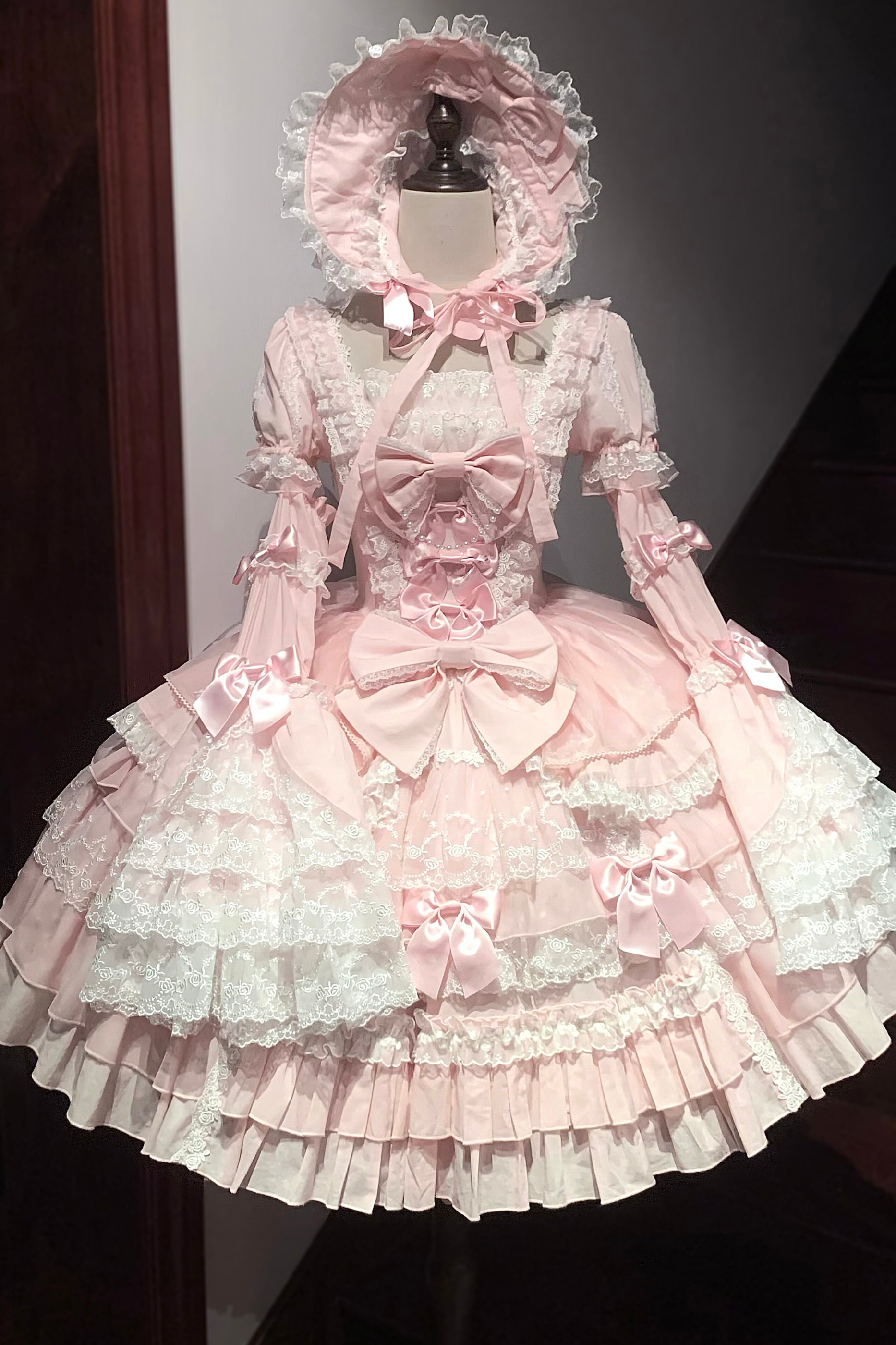 スウィートハートフリルリボンロリータドレス+BNT+ネックレス+姫袖 スウィートハートフリルリボンロリータドレス+BNT+ネックレス+姫袖