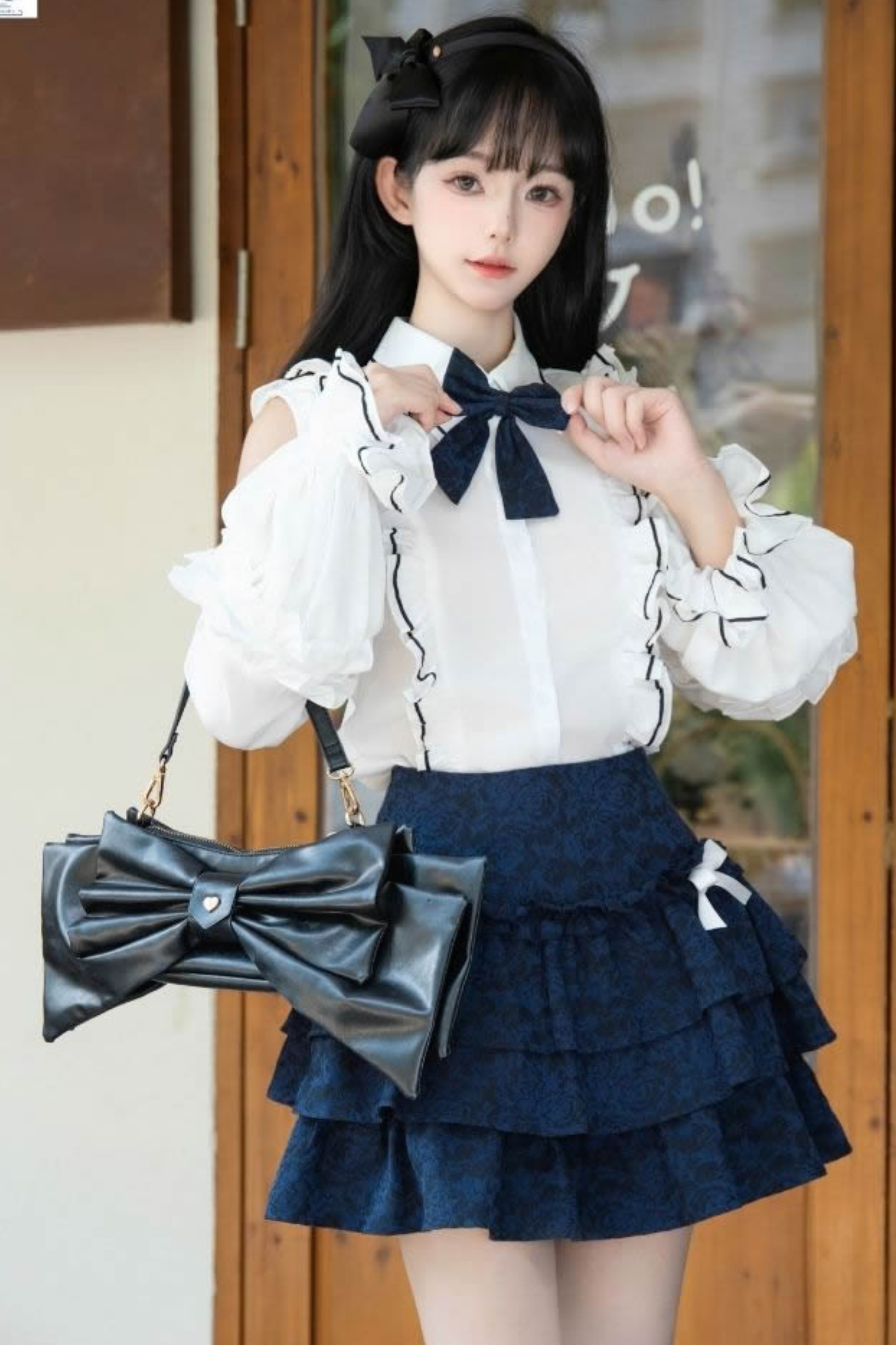 レースオフショルダーシャツ+スリミングショートスカート – Belchic