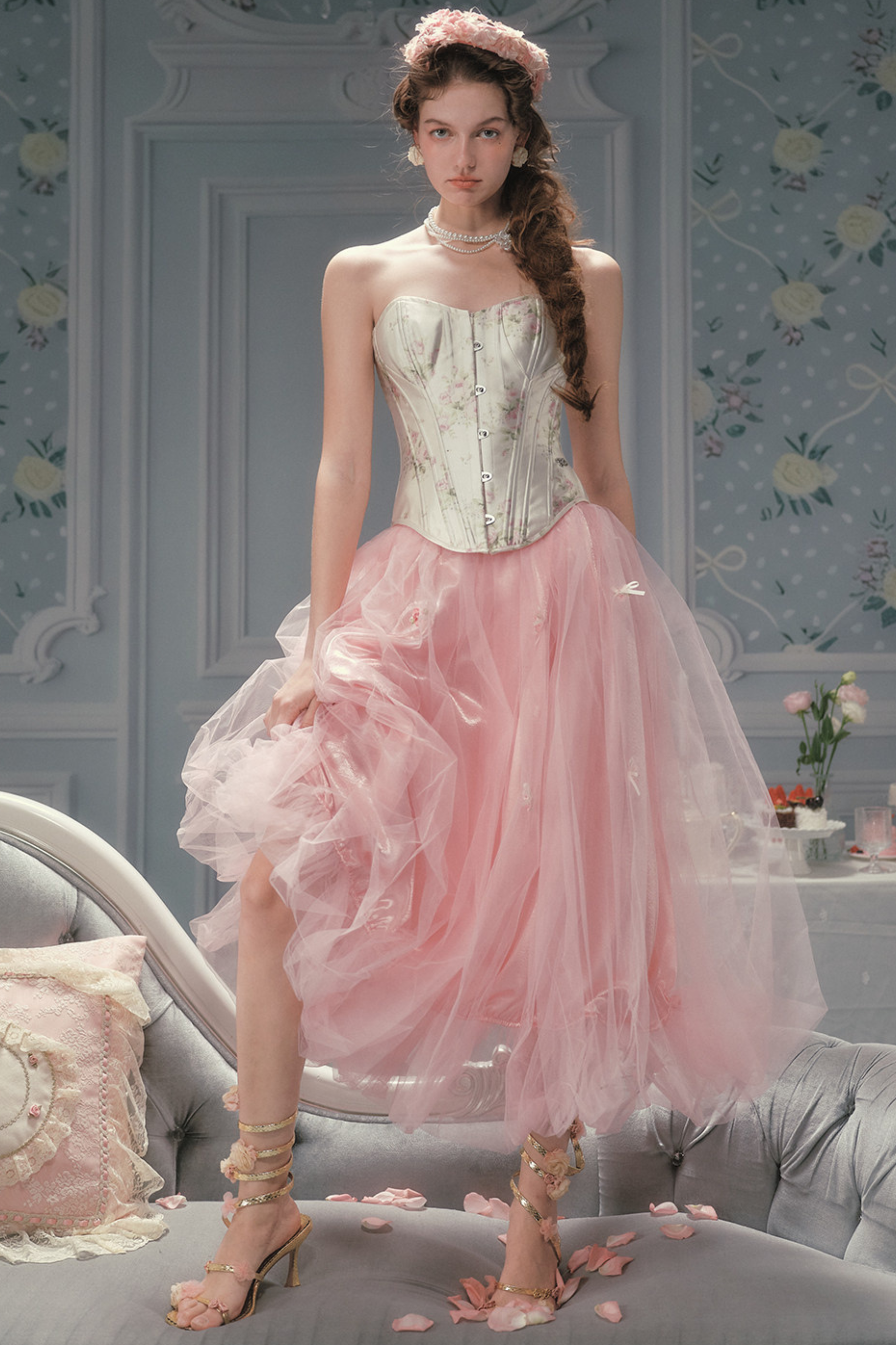 Lace Maid Satin Corset Top + Flared Tulle Skirt – Belchic