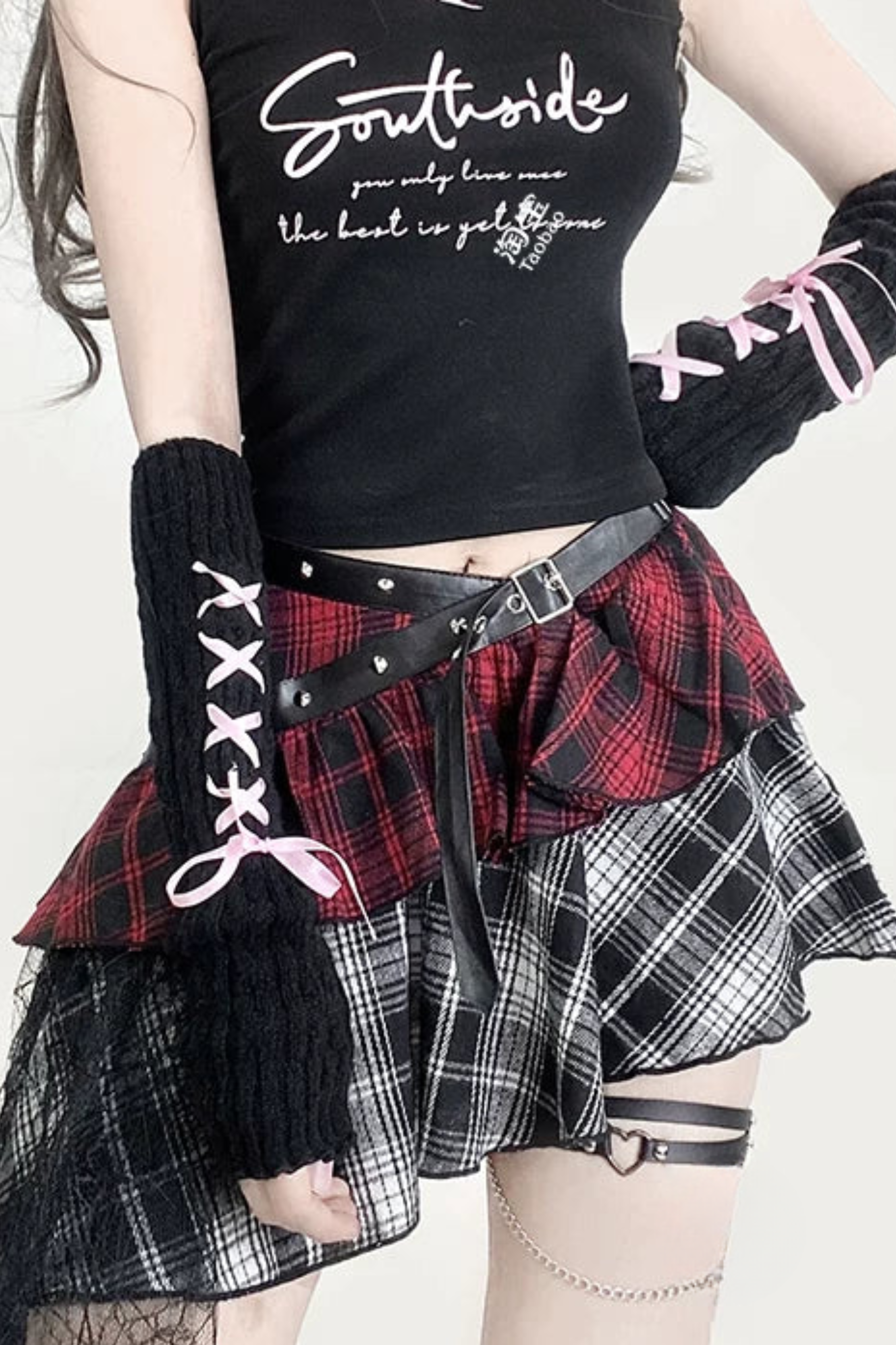 h.Jelly 赤黒チェック レースミニスカート ゴシック ゴシックチェックレーススカート – Belchic