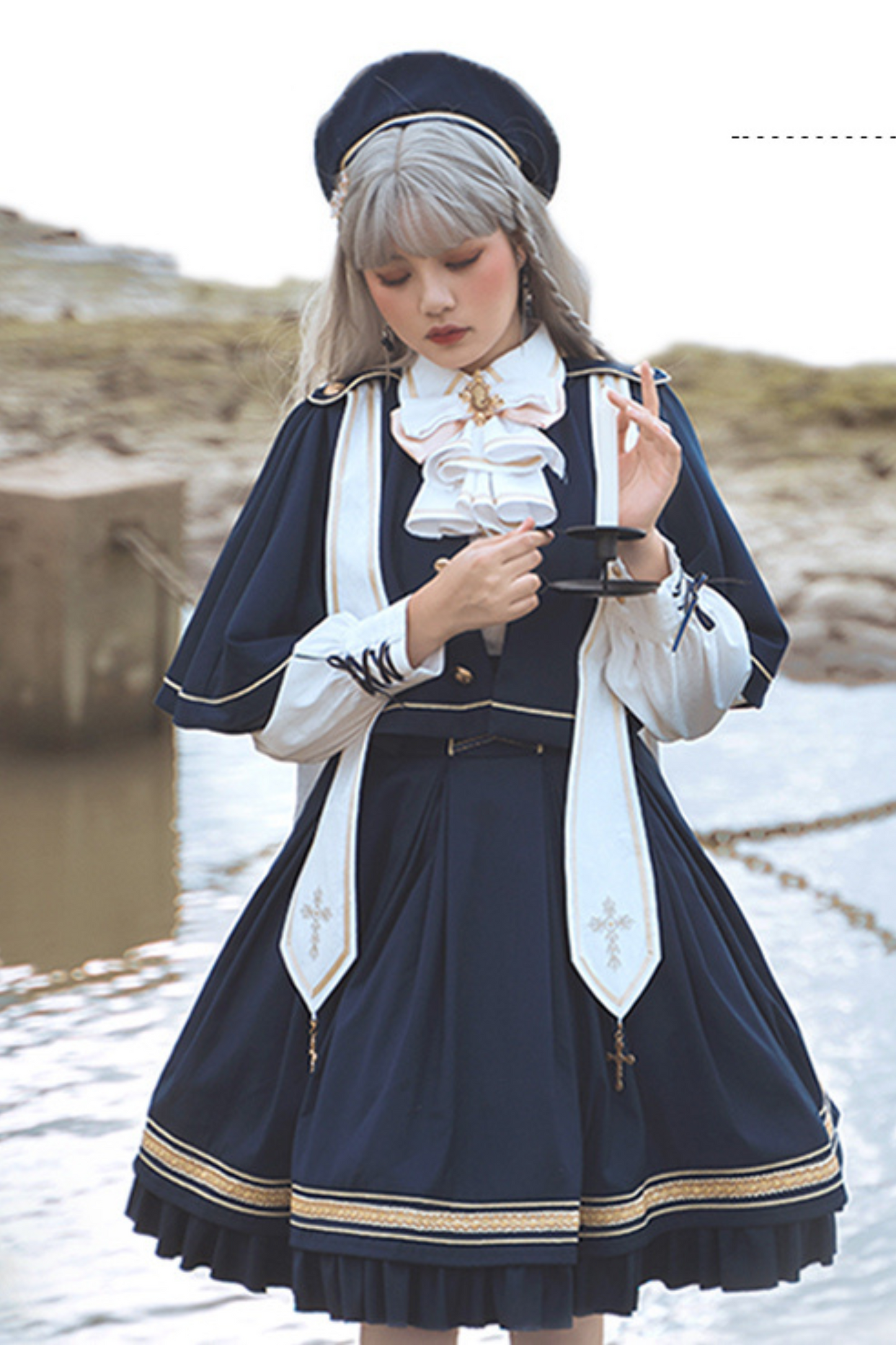 レトロカレッジロングスカートセットアップ