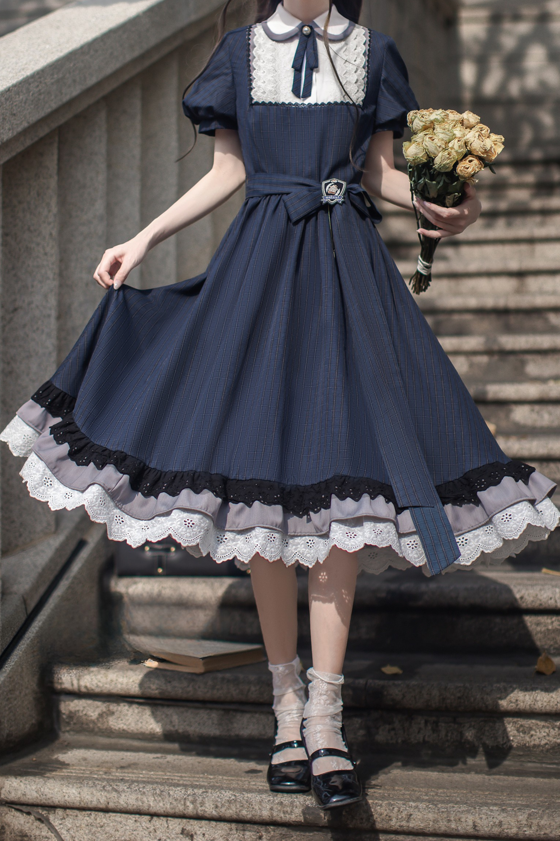 Blue Label エレガントワンピース M ネイビー ママ業からフォーマル Blue Label エレガントワンピース M ネイビー ママ業からフォーマル