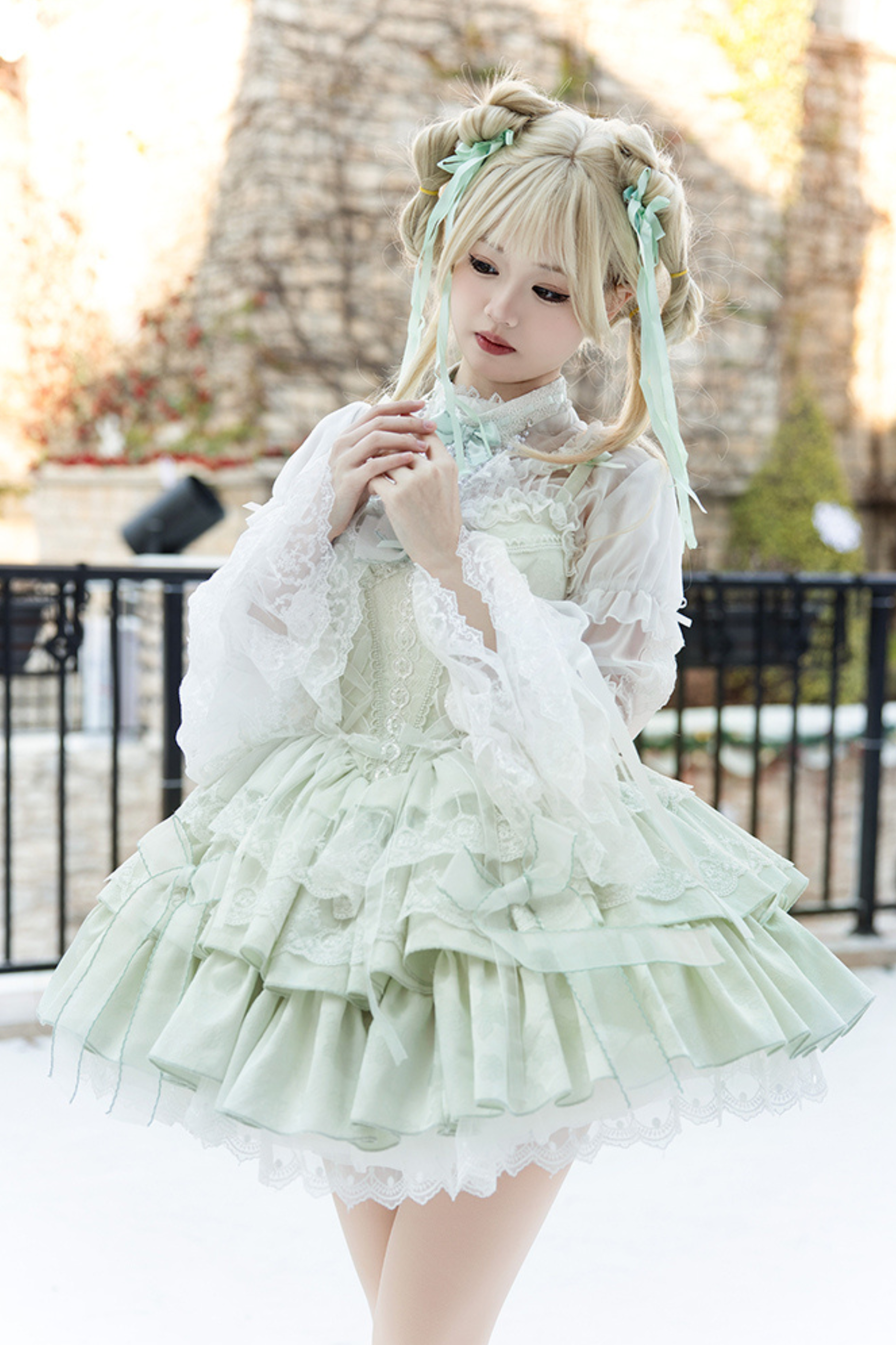 chinese dress ladies Polly Rue Ballet Flannel Lace Ribbon Lolita Dress – Belchic