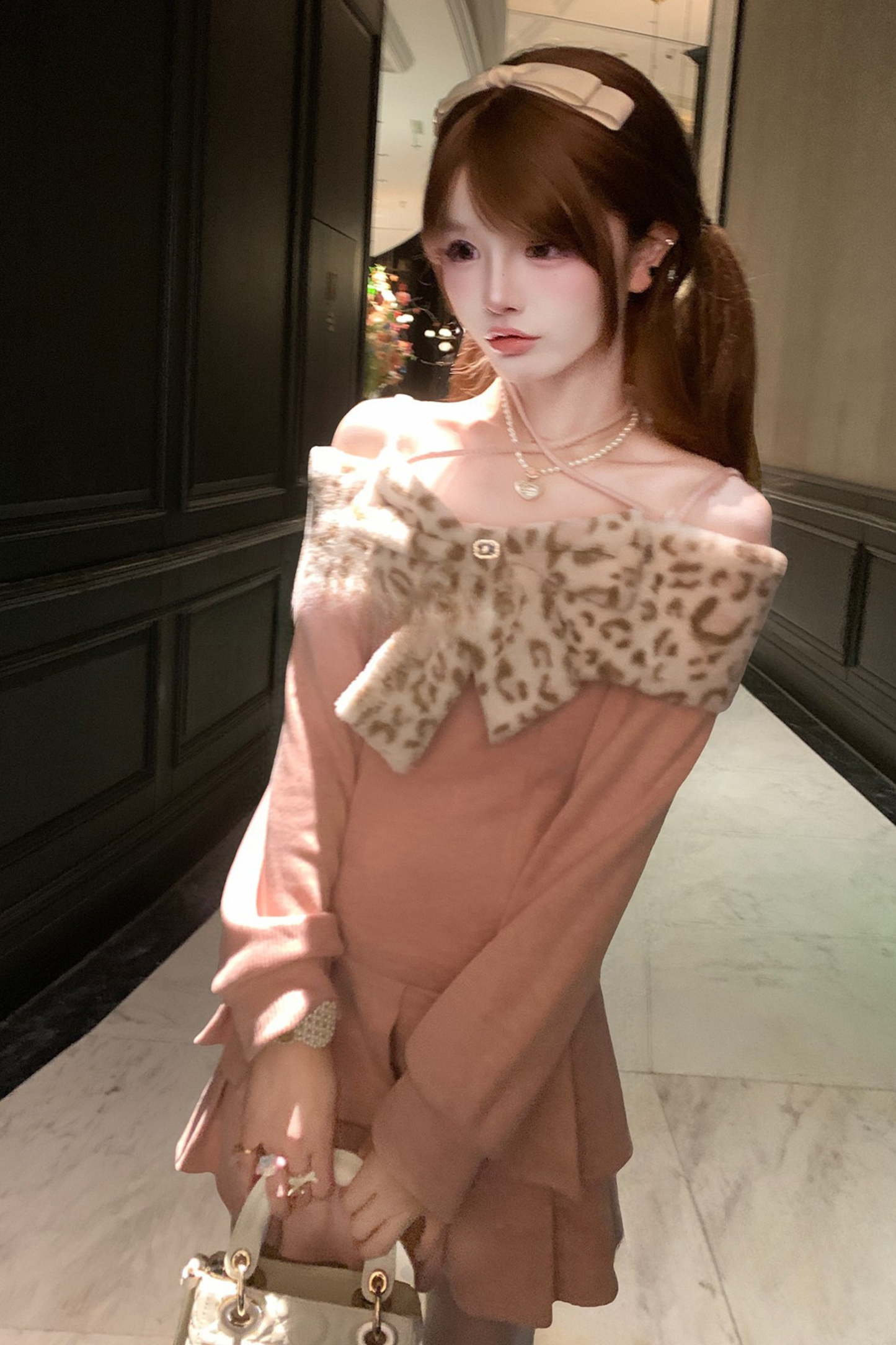 レオパードスイートオフショルダードレス