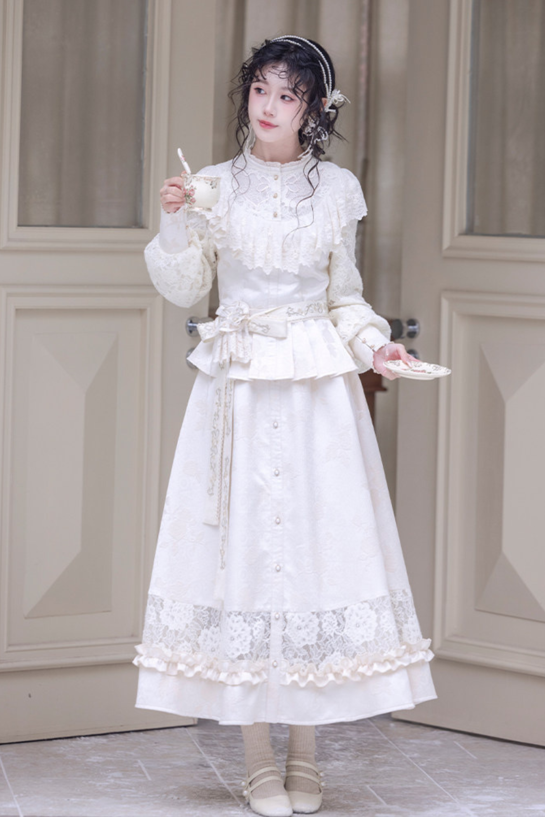 Lace Patchwork Vintage Top + Long Skirt + Belt – Belchic
