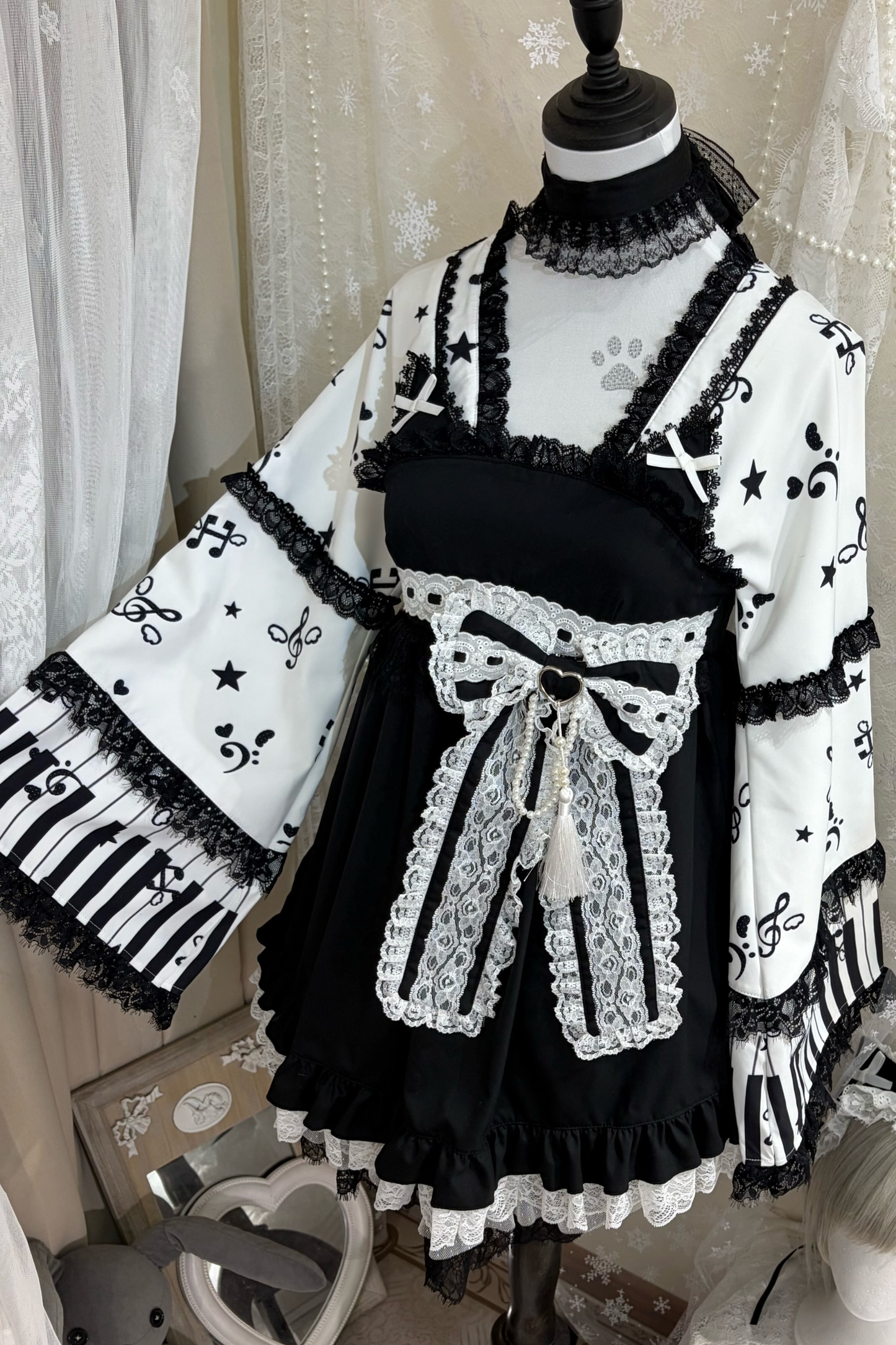 キャットダークエンジェルレースフローラルドレス+ヘアバンド