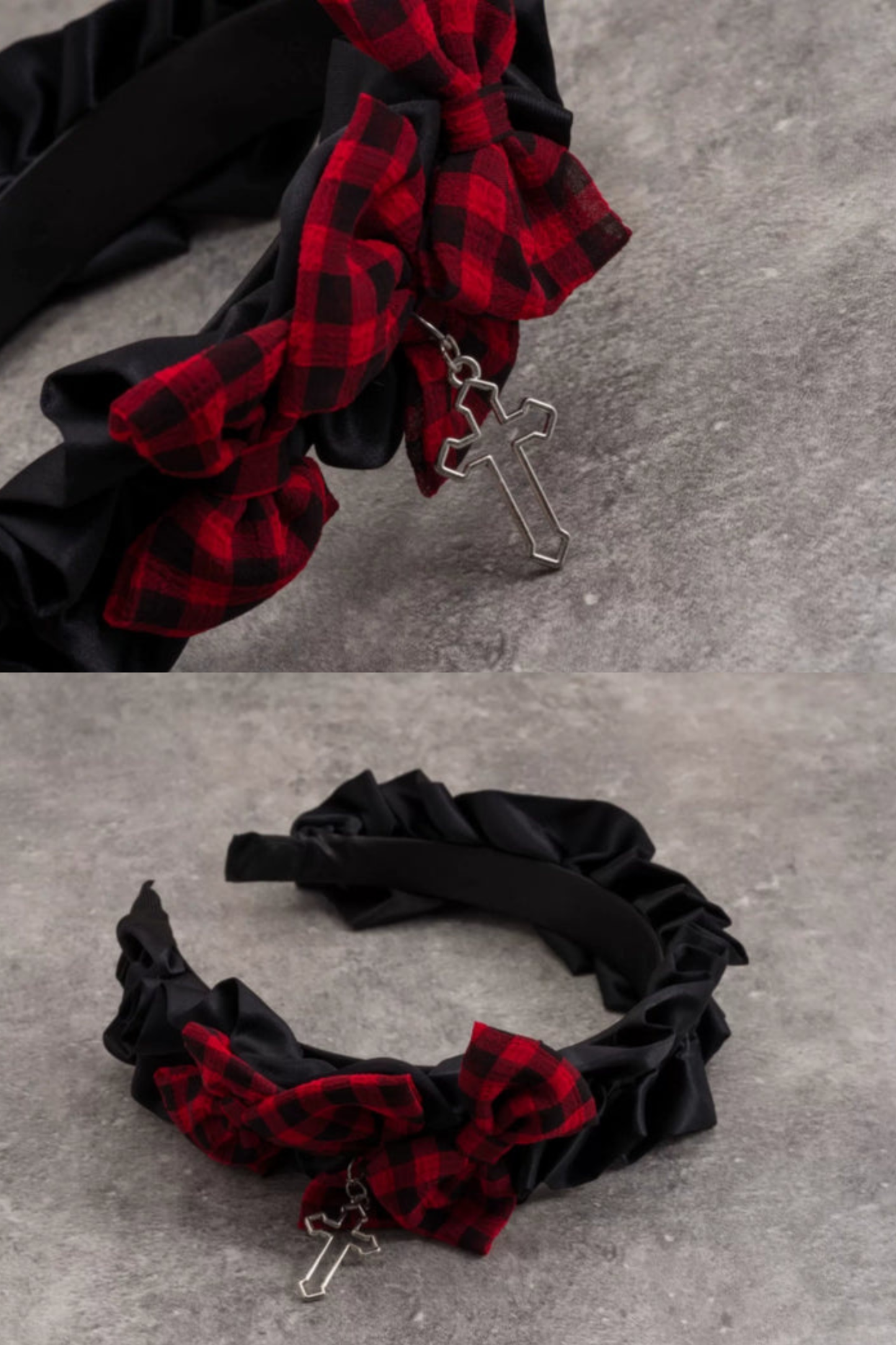 レッドチェックヘッドバンド