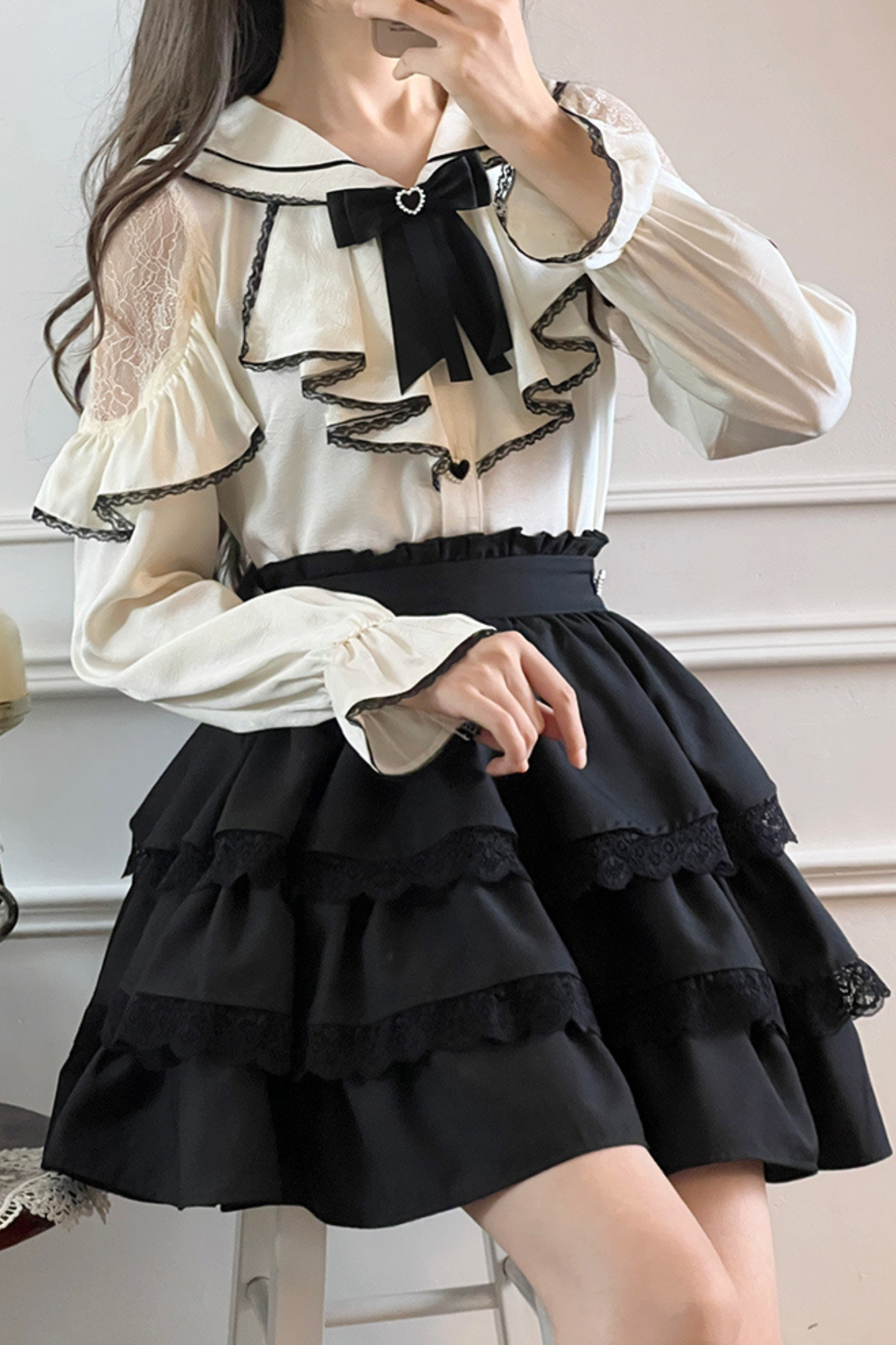地雷セーラーリボントップス+フリルスカート – Belchic
